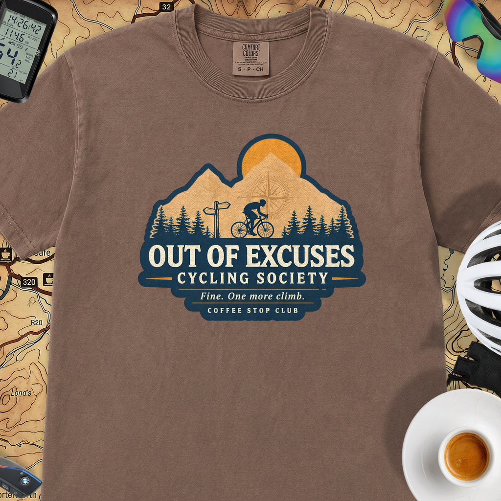 Out of Excuses Cyclist T-Shirt — Espresso