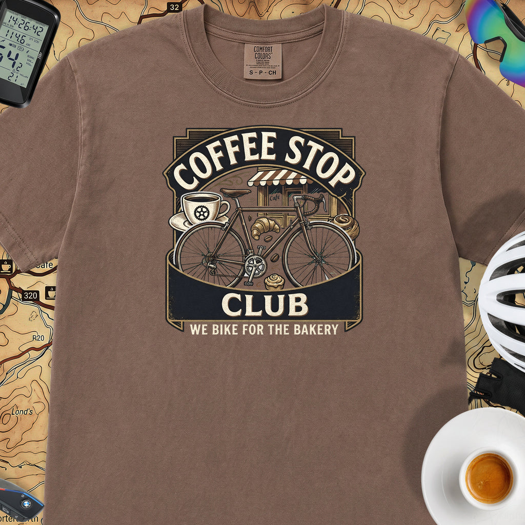 We Ride for the Bakery T-Shirt — Espresso