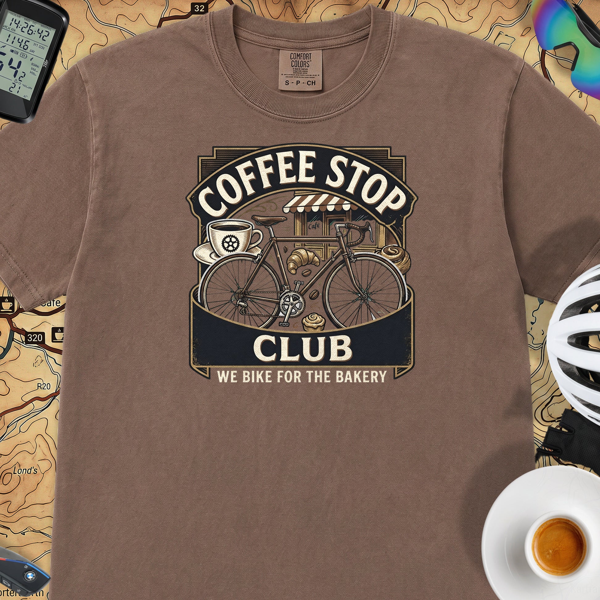 We Ride for the Bakery T-Shirt — Espresso
