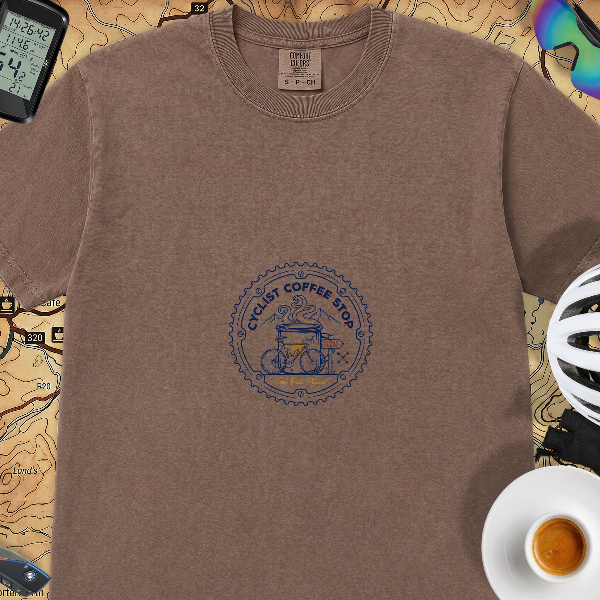 Cyclist Coffee Shop T-Shirt — Espresso