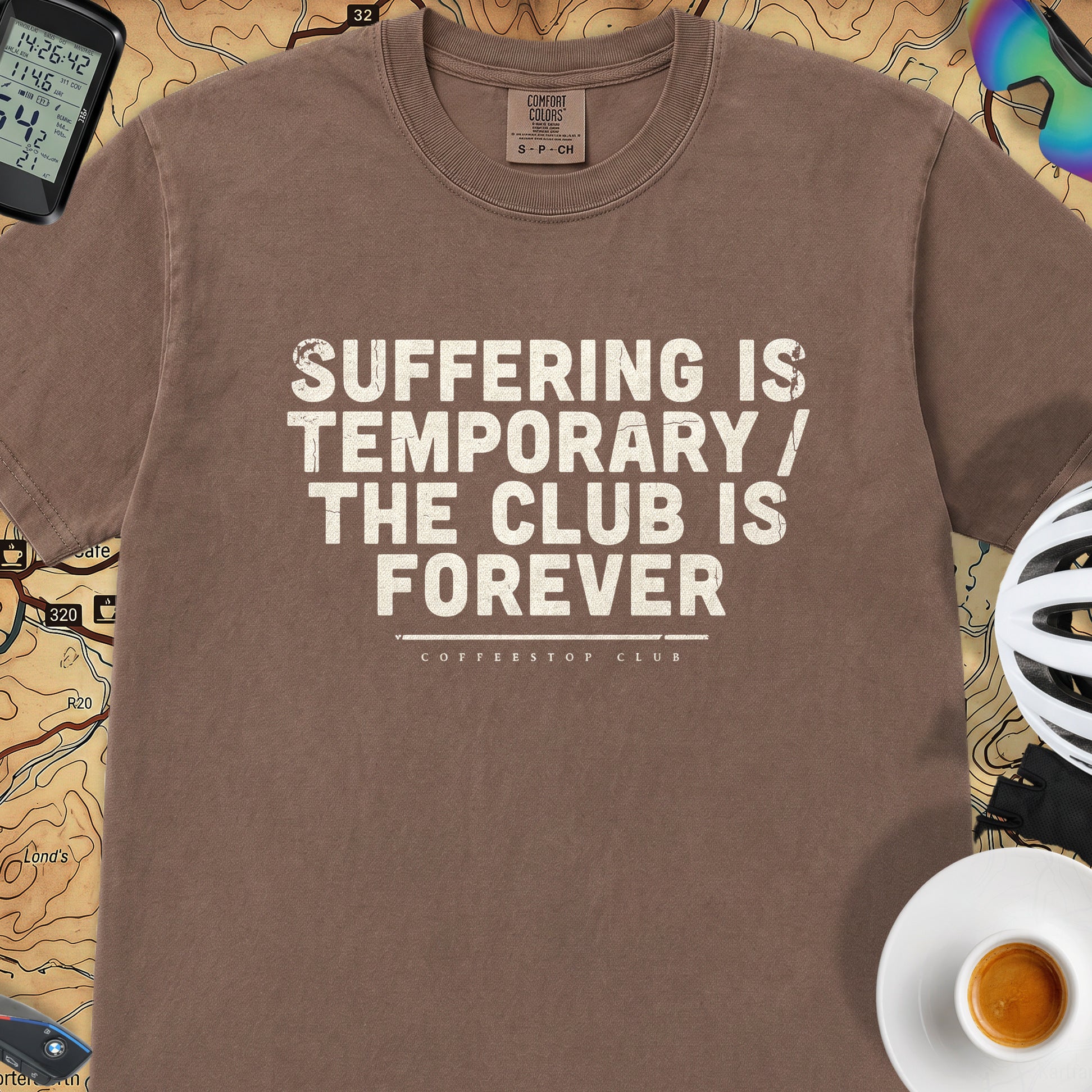 Suffering is Temporary Cycling T‑Shirt — Espresso