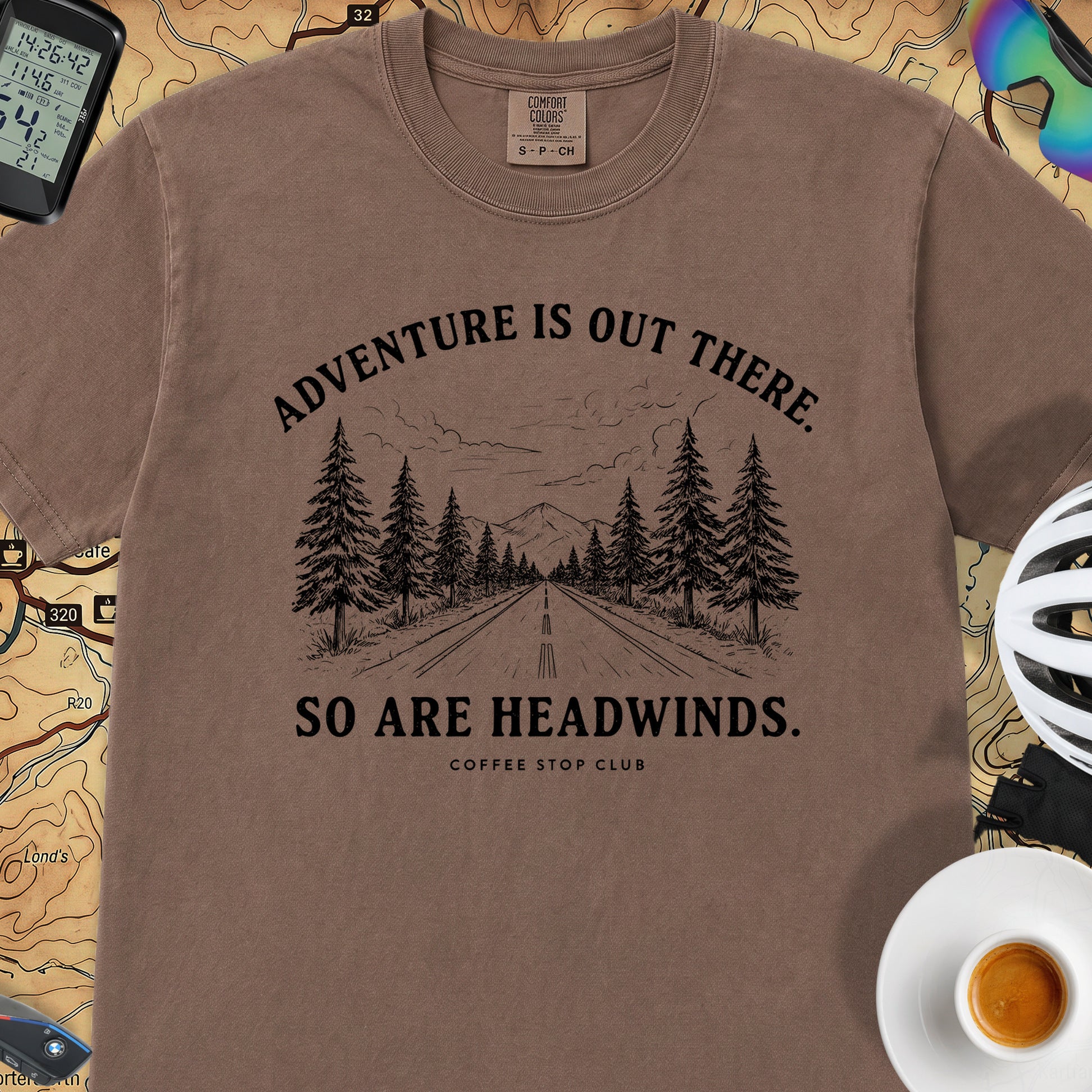 Adventure Is Out There Cycling T-Shirt — Espresso
