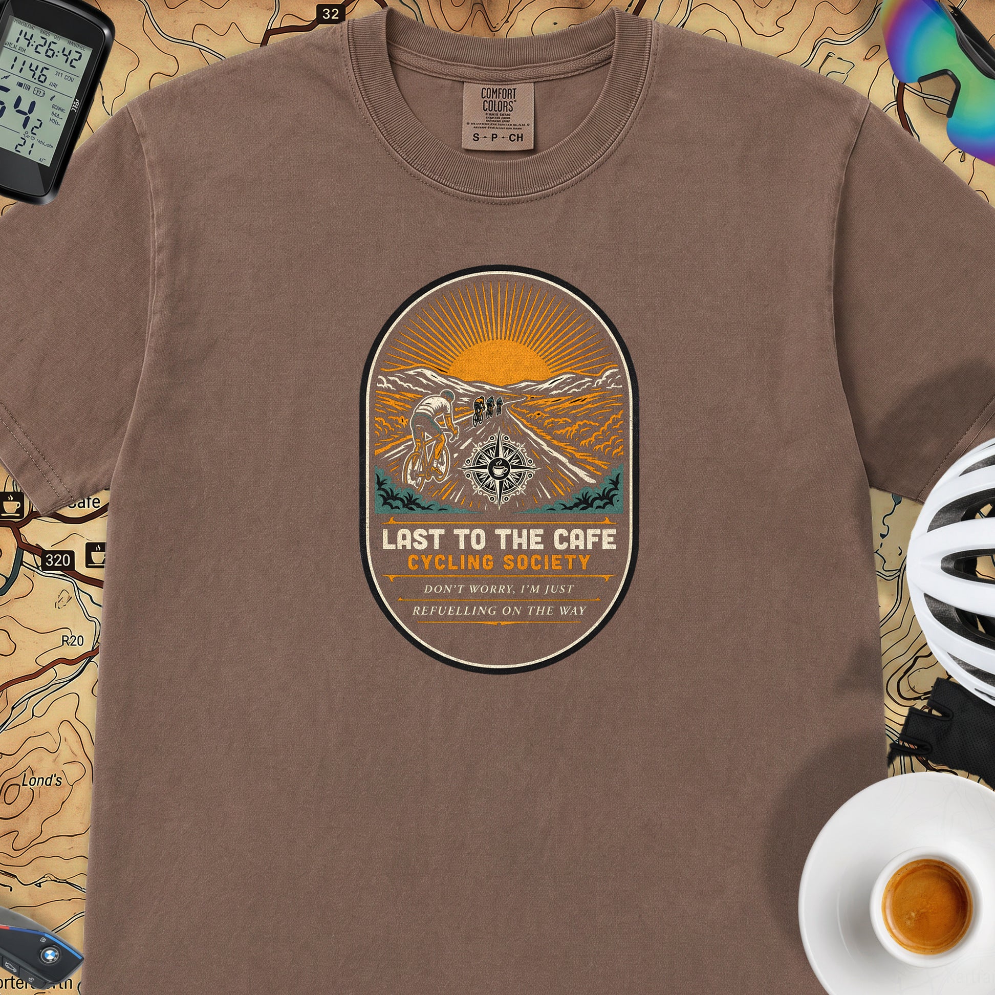 Last to the Café Cyclist T-Shirt — Espresso