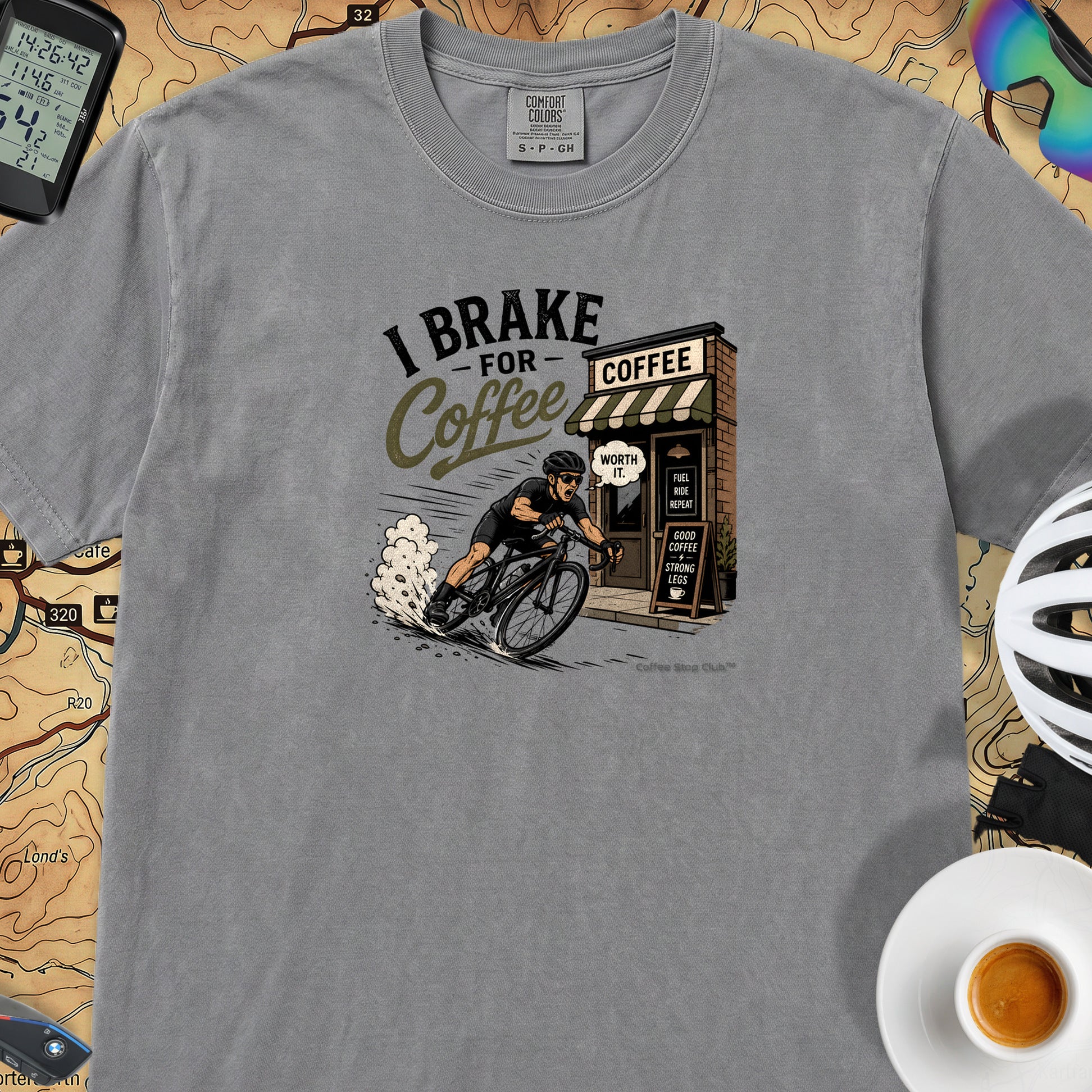 I Brake For Coffee T-Shirt — Granite