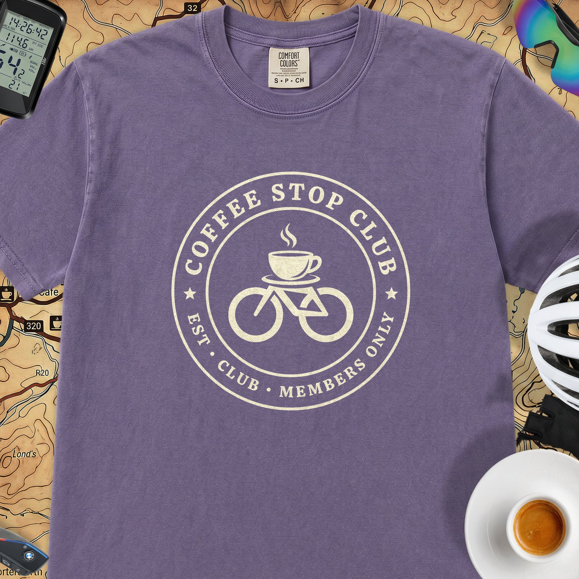 Coffee Stop Club Bike T-Shirt — Grape