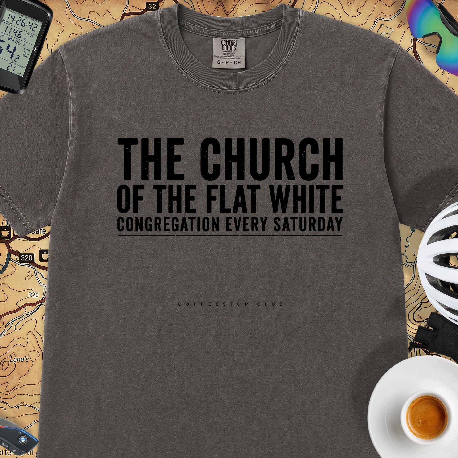 Church of the Flat White T‑Shirt — Graphite