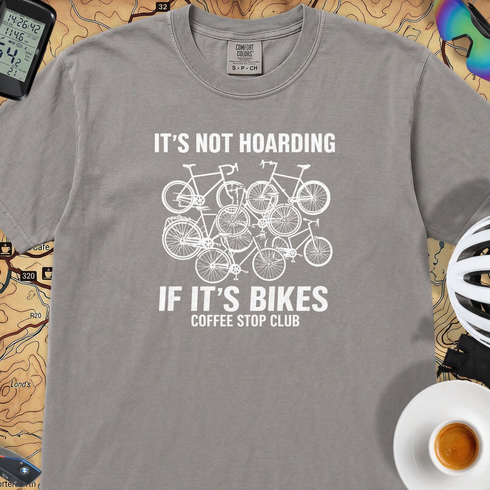It's Not Hoarding If It's Bikes T-Shirt — Grey