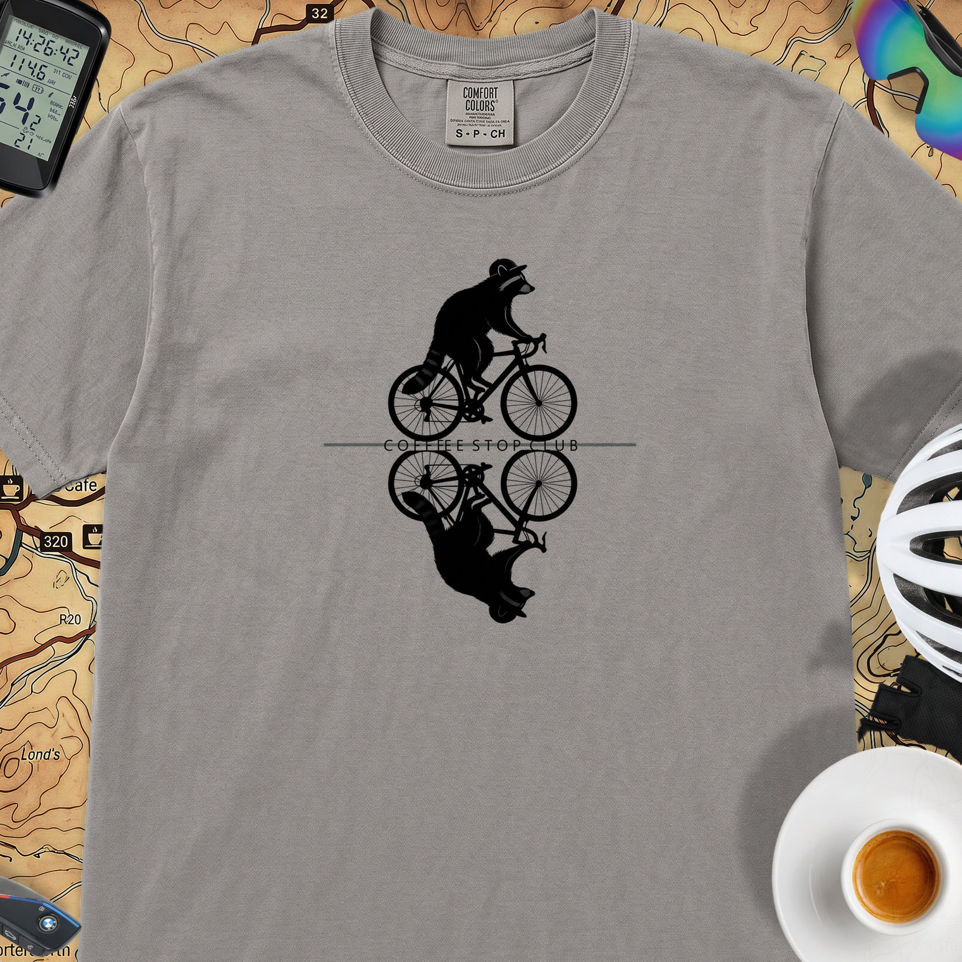 Raccoon Cycling Reflection T‑Shirt — Grey