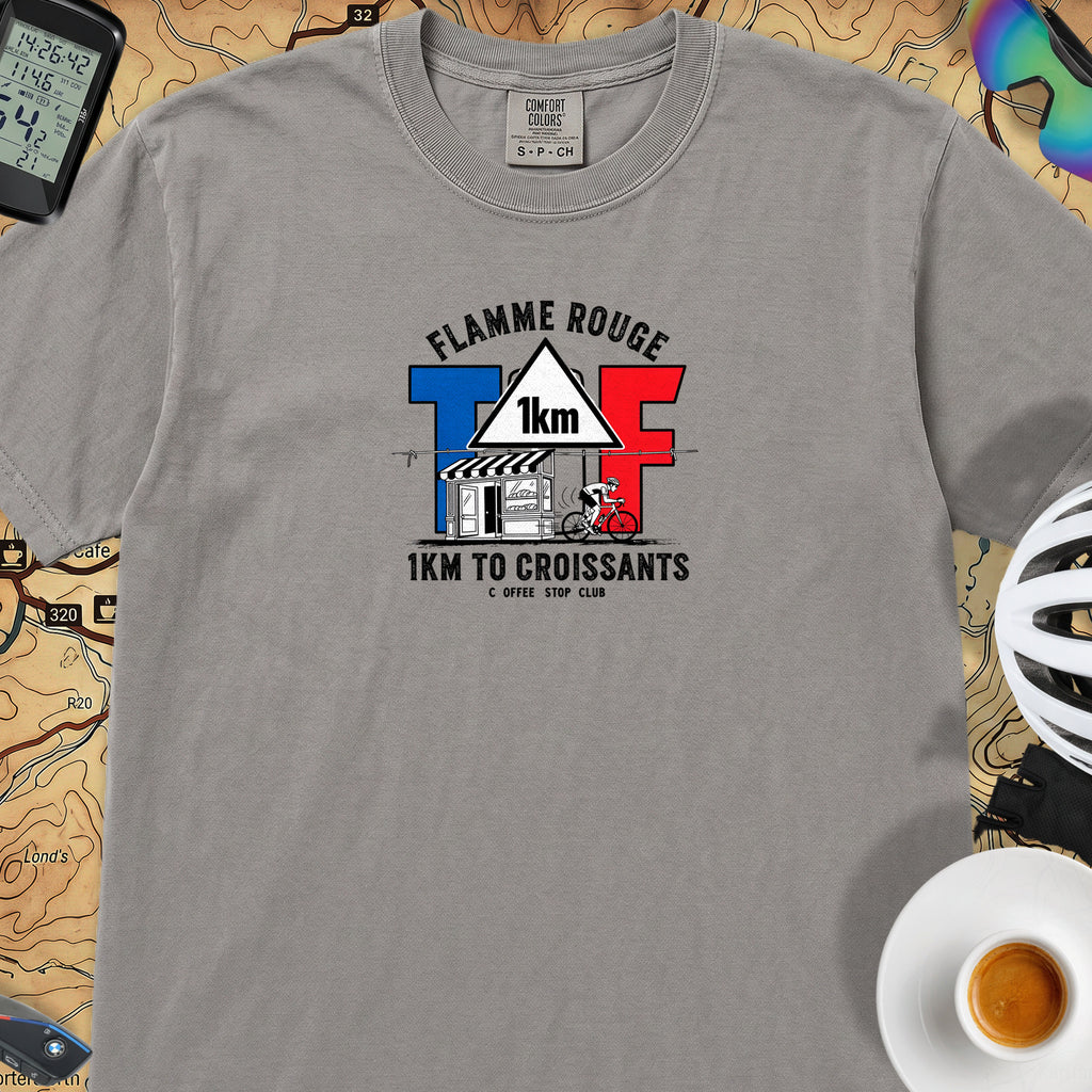1km to the Croissants TdF Cycling T-Shirt — Grey