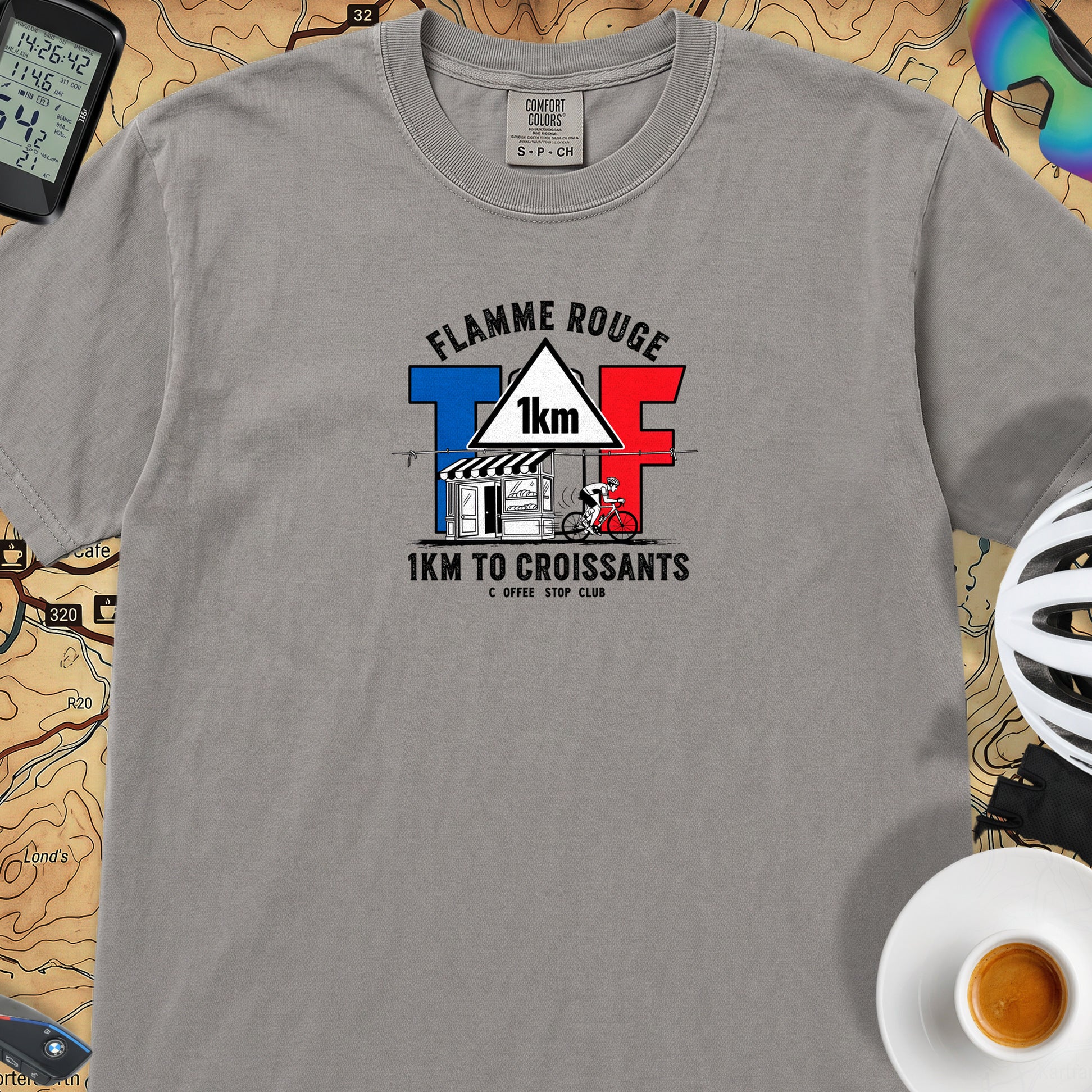 1km to the Croissants TdF Cycling T-Shirt — Grey