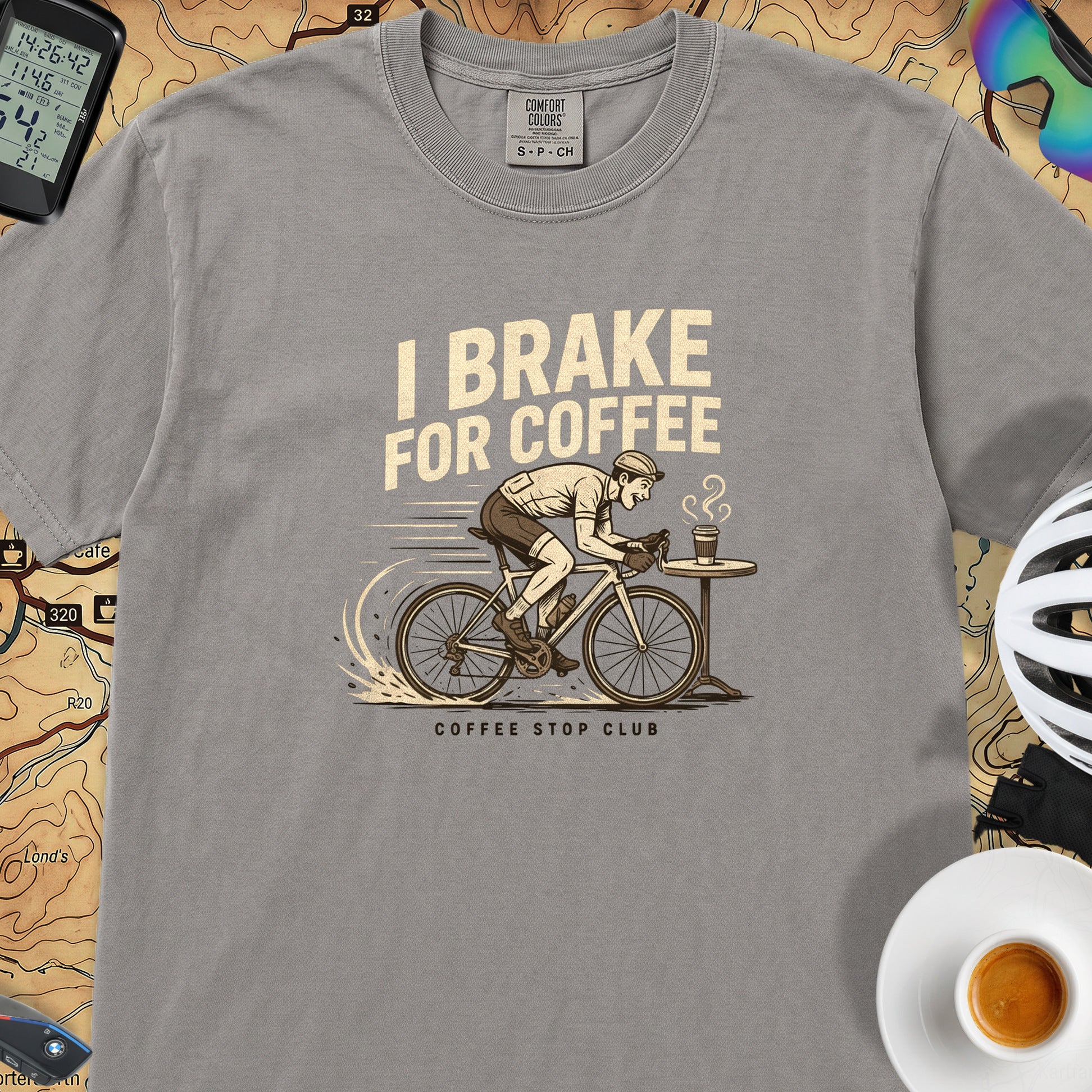 I Brake For Coffee  T-Shirt — Grey