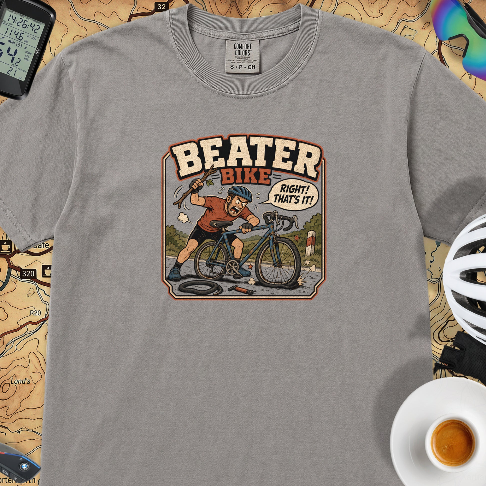 Beater Bike Comic T‑Shirt — Grey