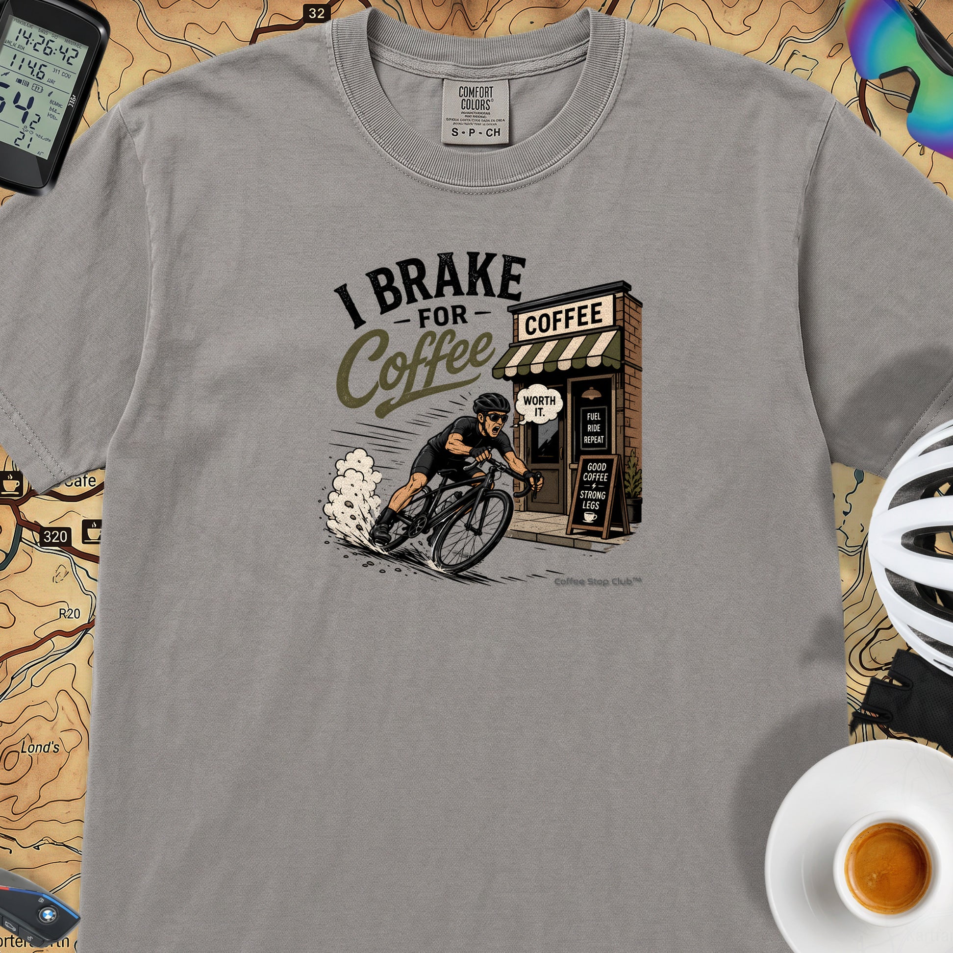 I Brake For Coffee T-Shirt — Grey