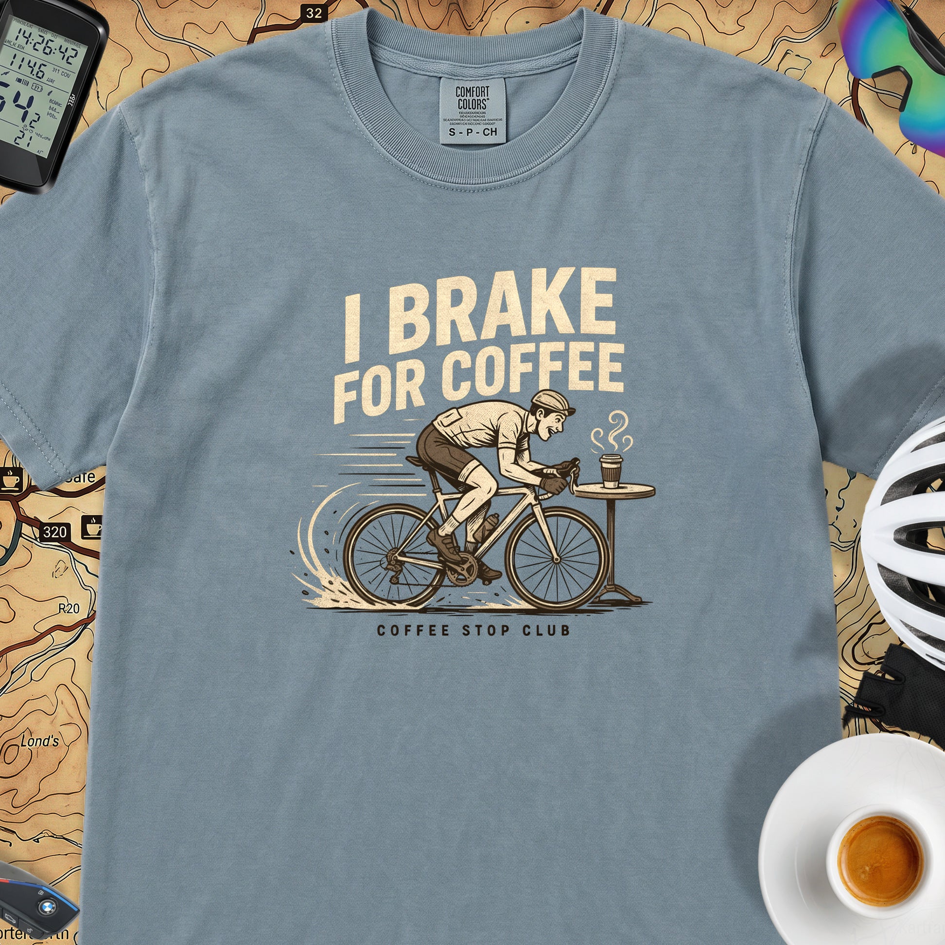 I Brake For Coffee  T-Shirt — Ice Blue