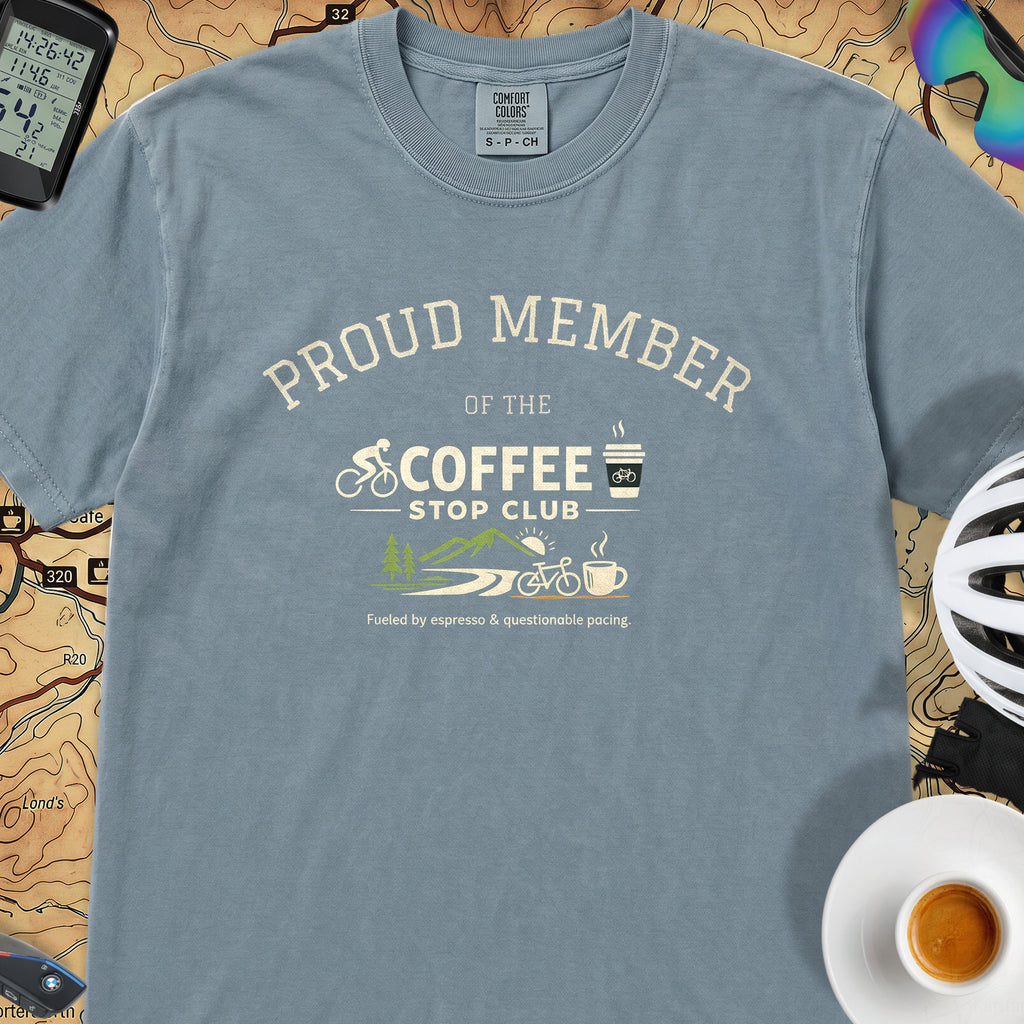  Proud Member Coffee Stop Club T-Shirt — Ice Blue