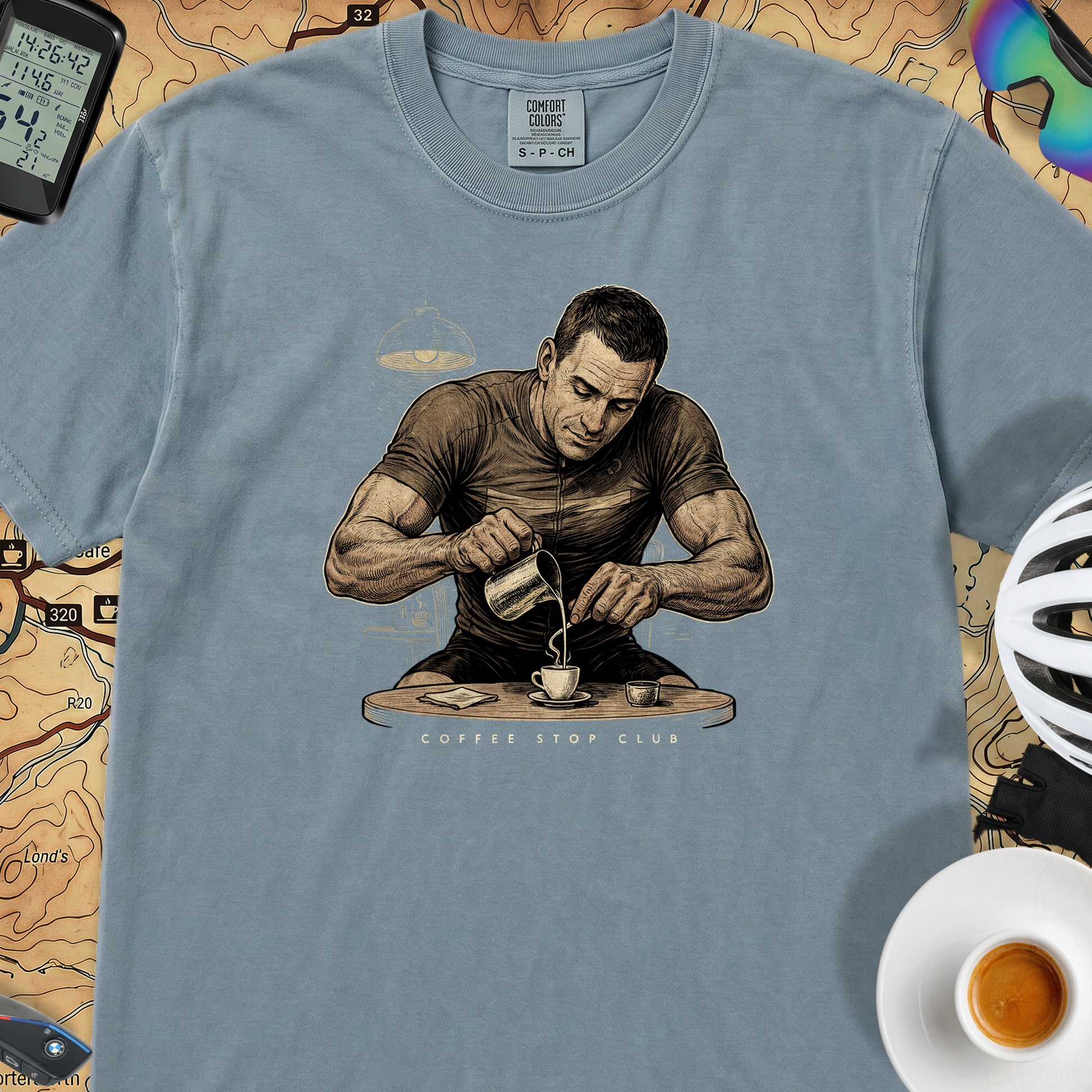 Espresso Stop Cycling T-Shirt — Ice Blue