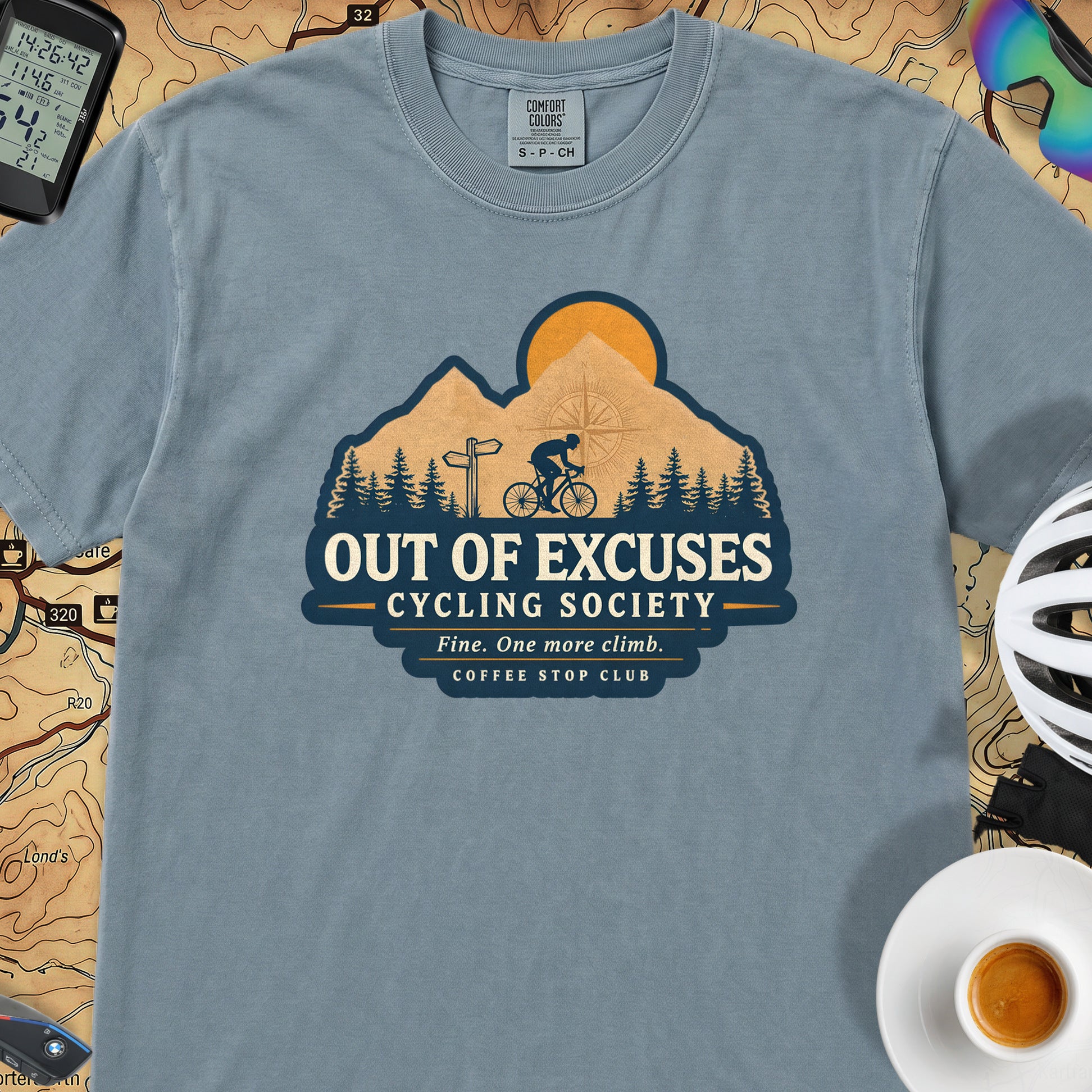 Out of Excuses Cyclist T-Shirt — Ice Blue
