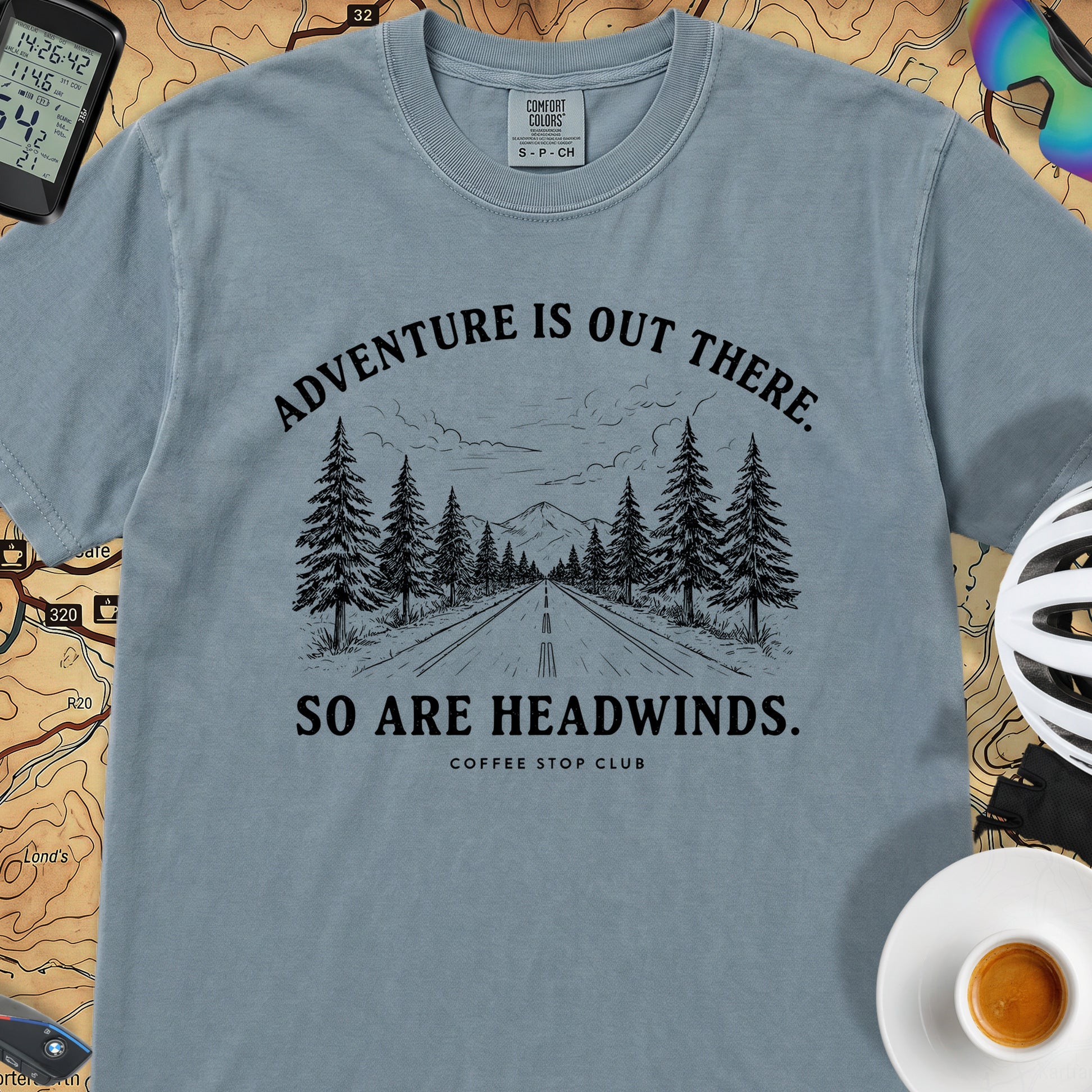 Adventure Is Out There Cycling T-Shirt — Ice Blue