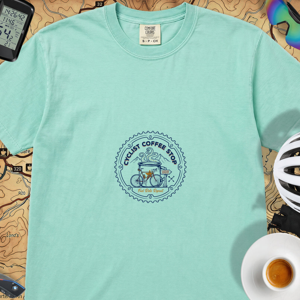 Cyclist Coffee Shop T-Shirt — Island Green