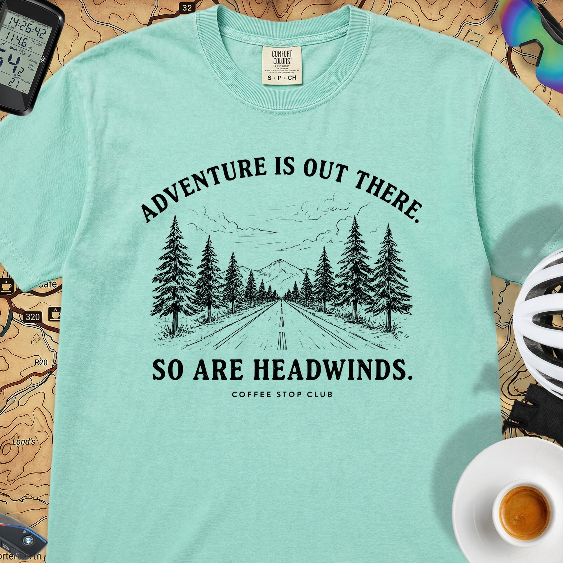 Adventure Is Out There Cycling T-Shirt — Island Green