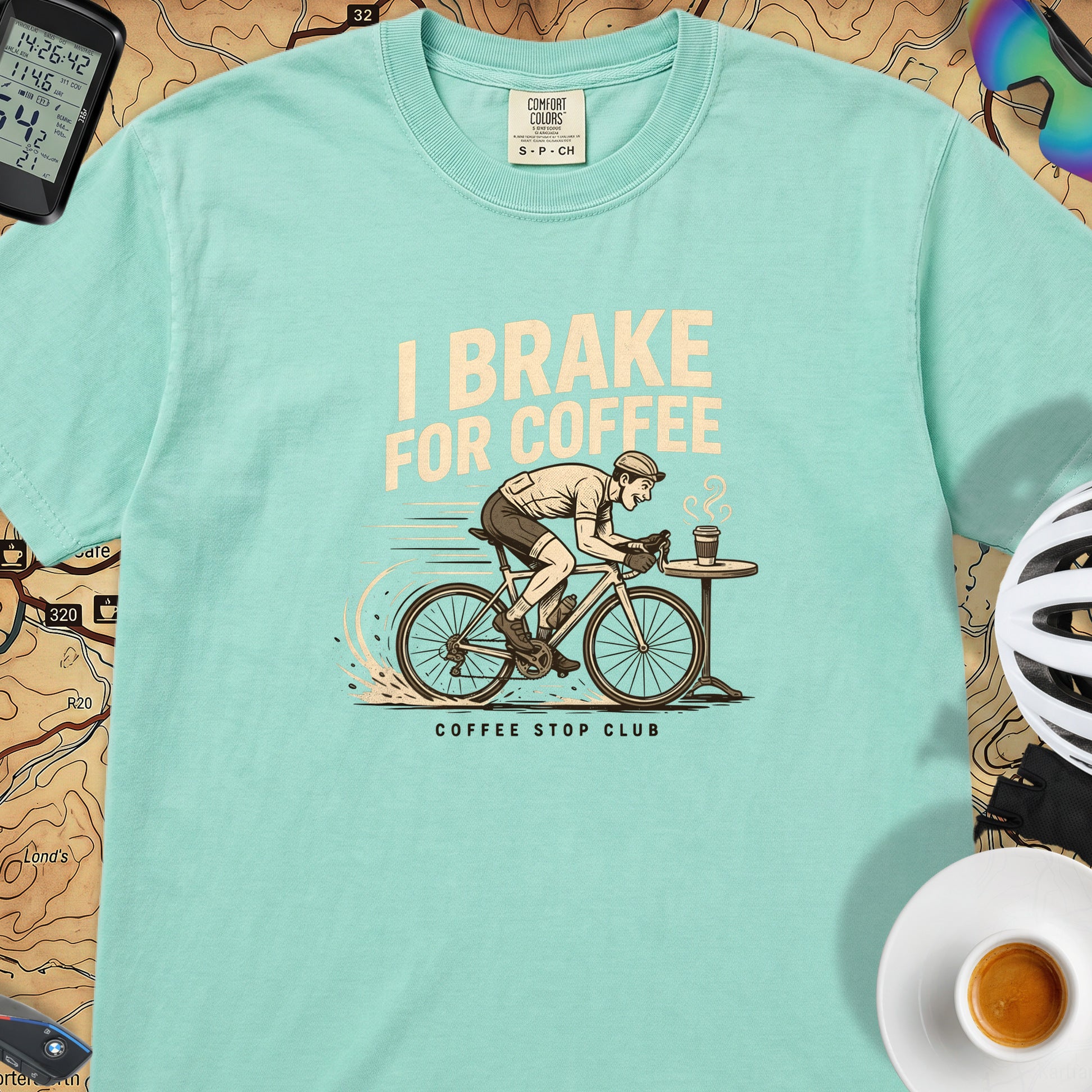 I Brake For Coffee  T-Shirt — Island Green