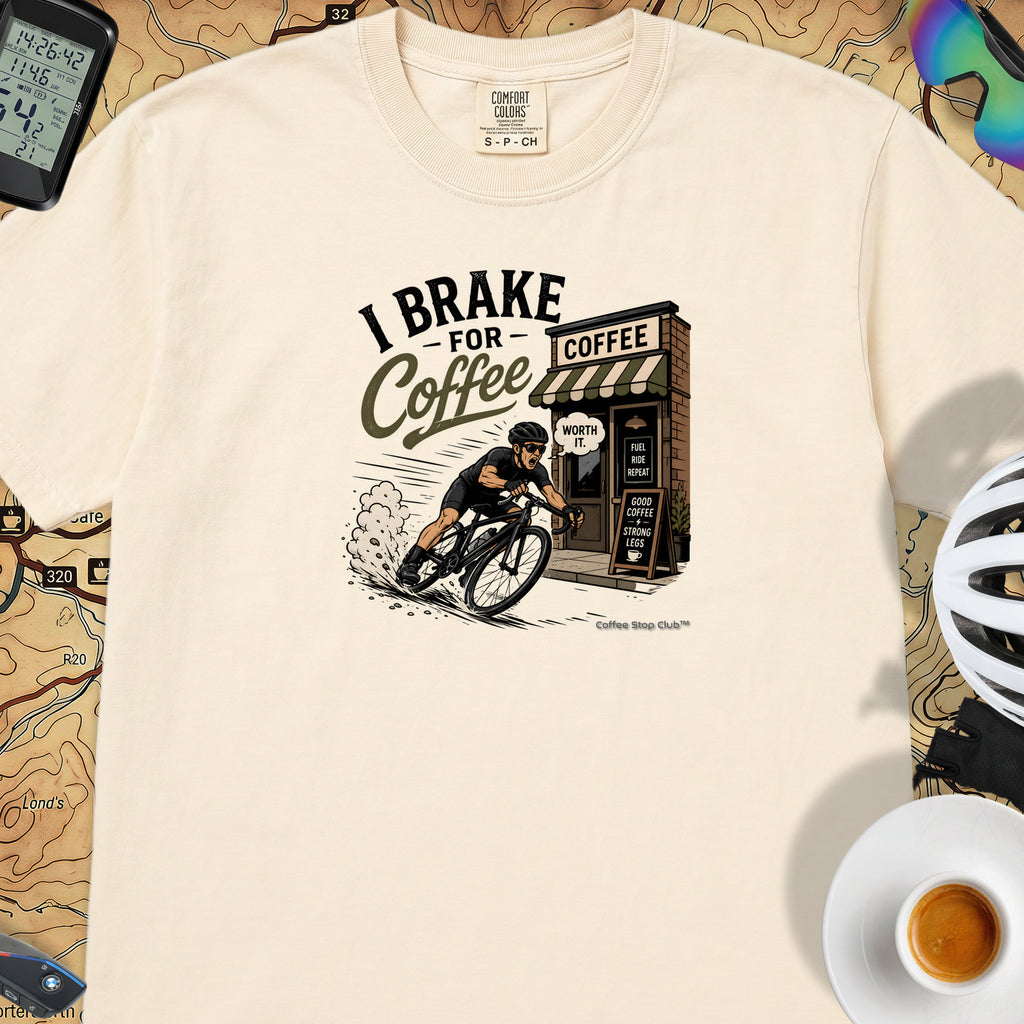 I Brake For Coffee T-Shirt — Ivory