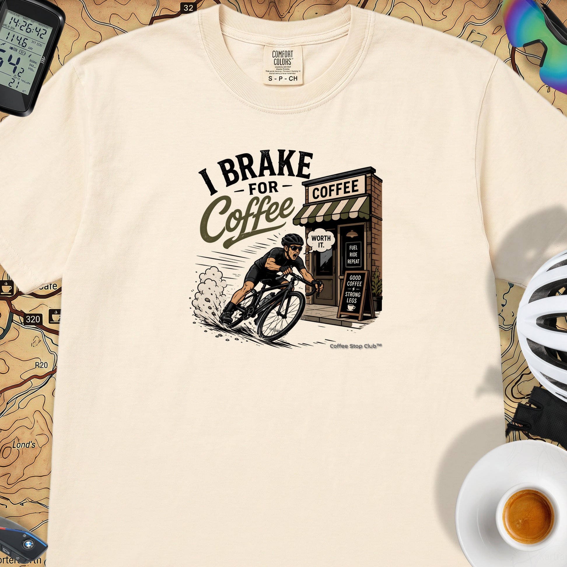 I Brake For Coffee T-Shirt — Ivory