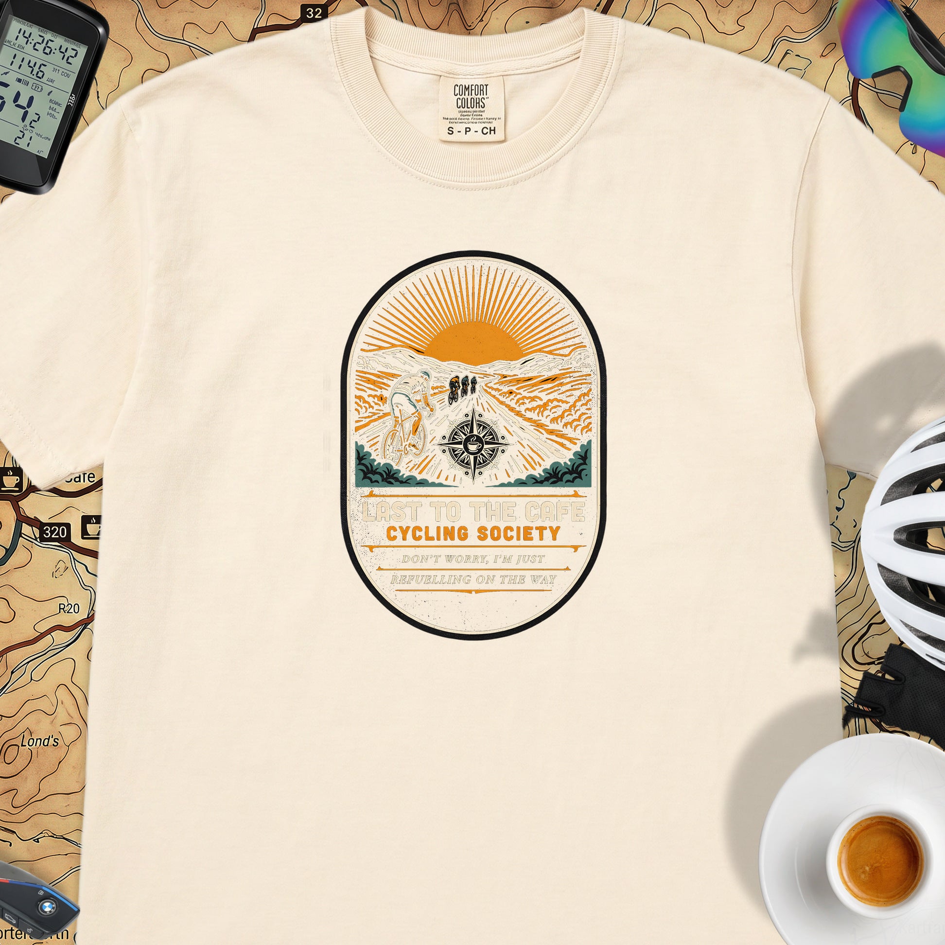 Last to the Café Cyclist T-Shirt — Ivory