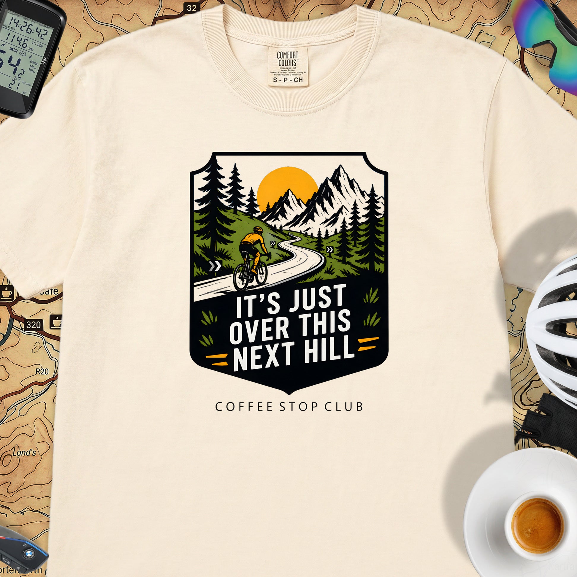 It's Just Over This Next Hill Cycling T-Shirt — Ivory