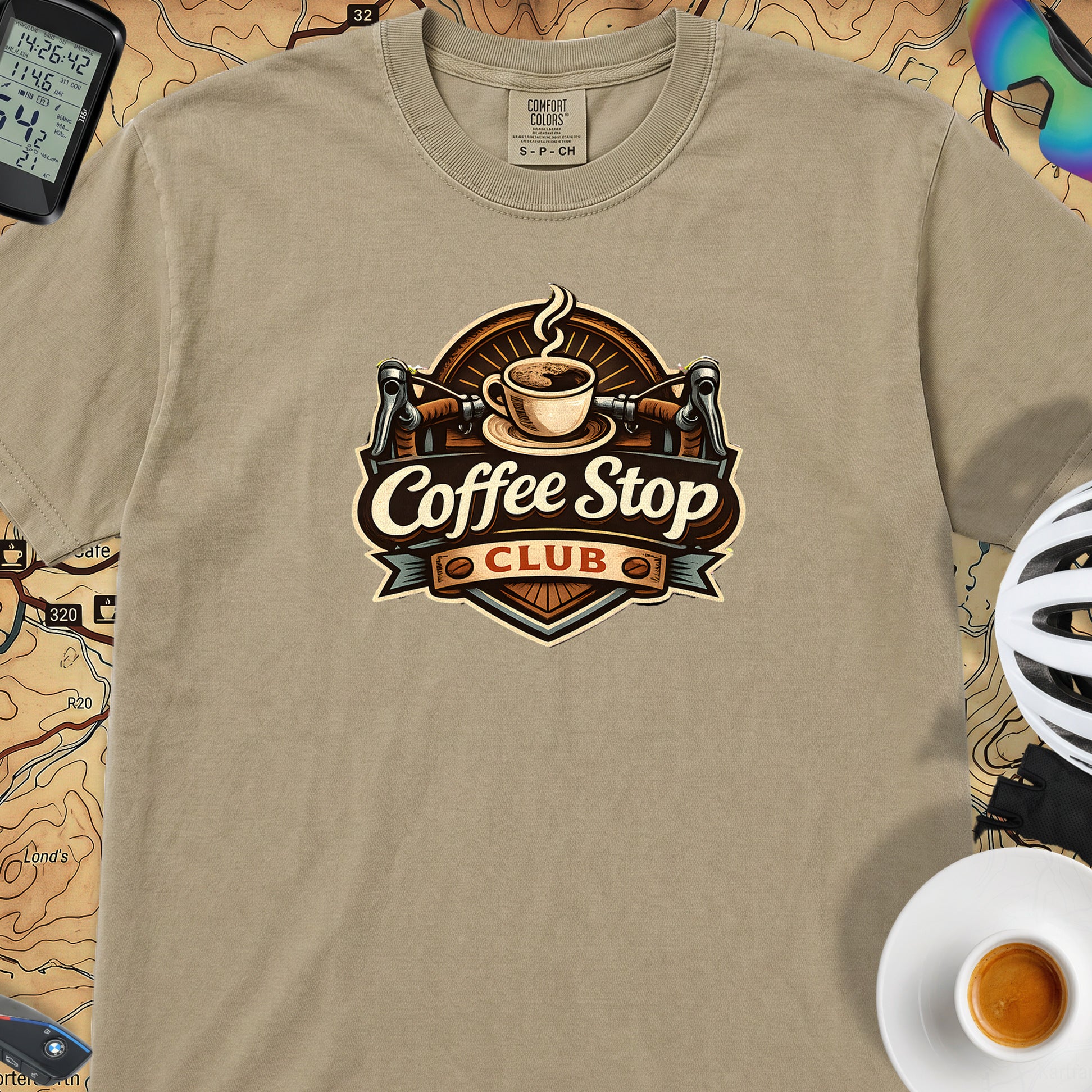 Vintage Coffee Stop Club T‑Shirt — Khaki