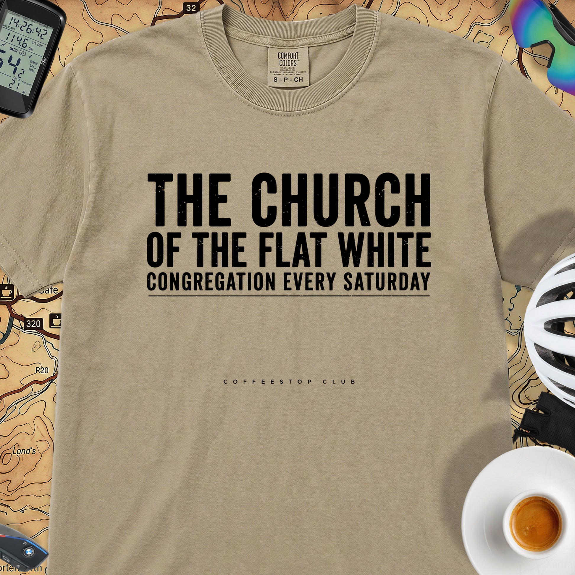 Church of the Flat White T‑Shirt — Khaki