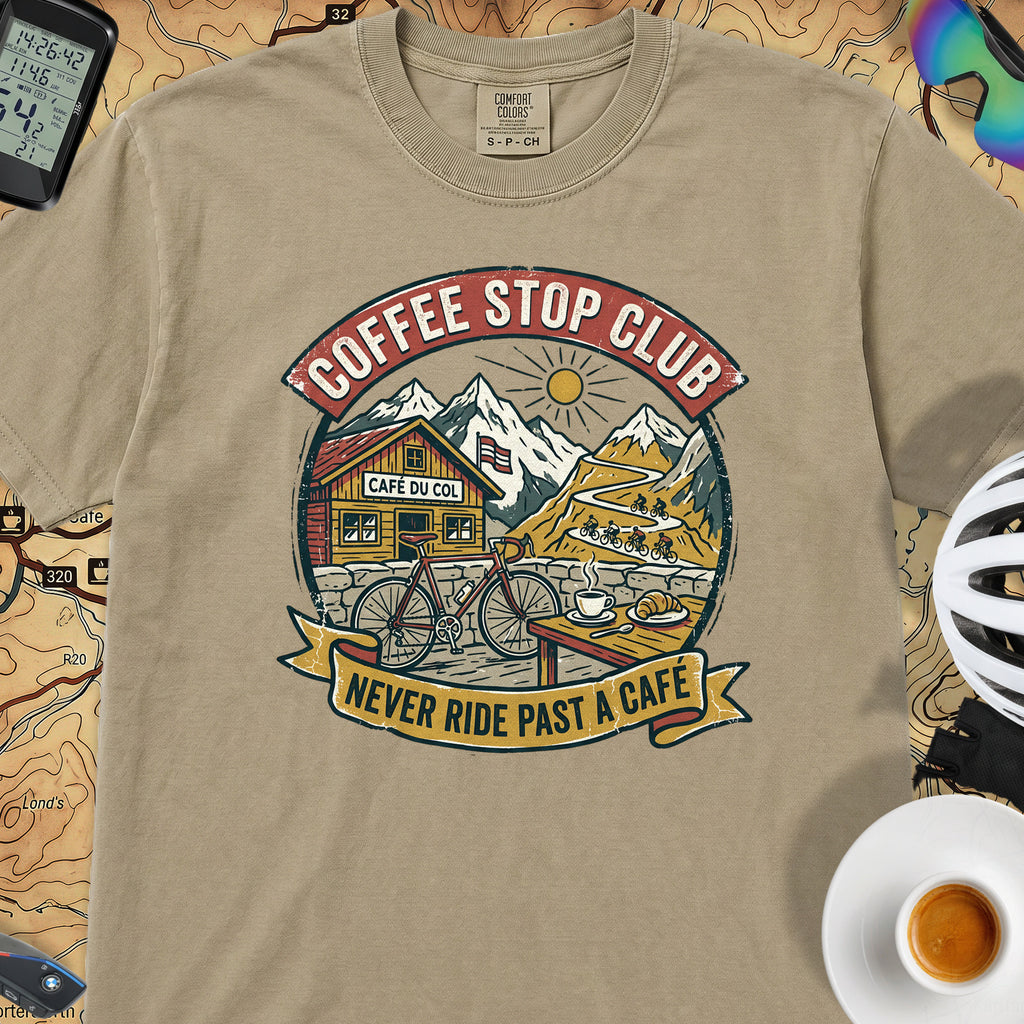 Never Pass a Café T‑Shirt — Khaki