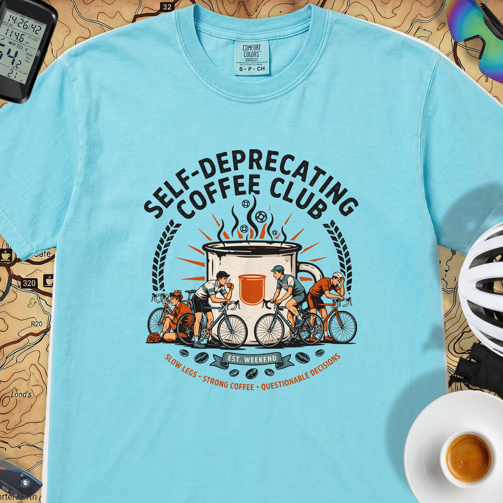 Self-Deprecating Cyclist T-Shirt — Lagoon Blue