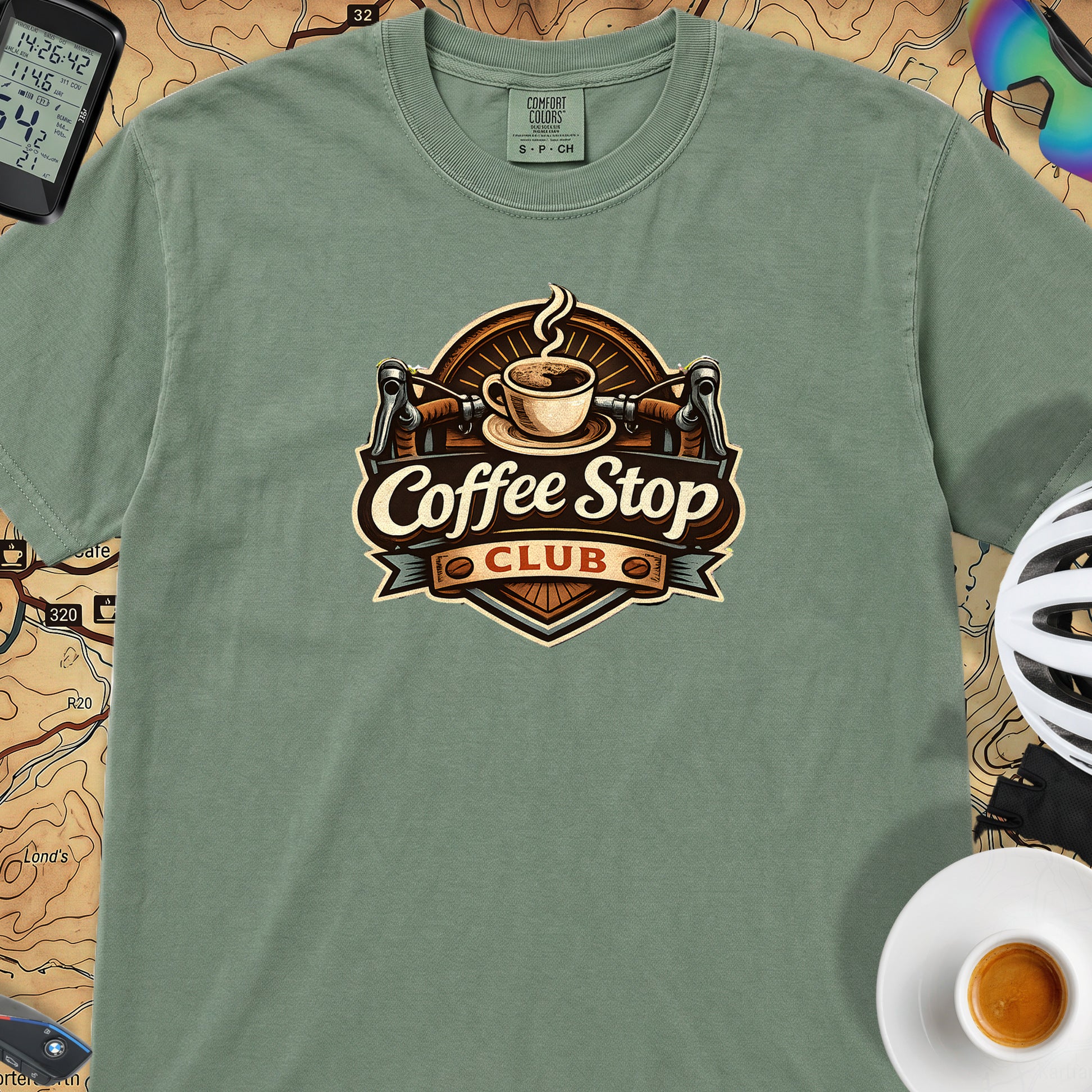 Vintage Coffee Stop Club T‑Shirt — Light Green