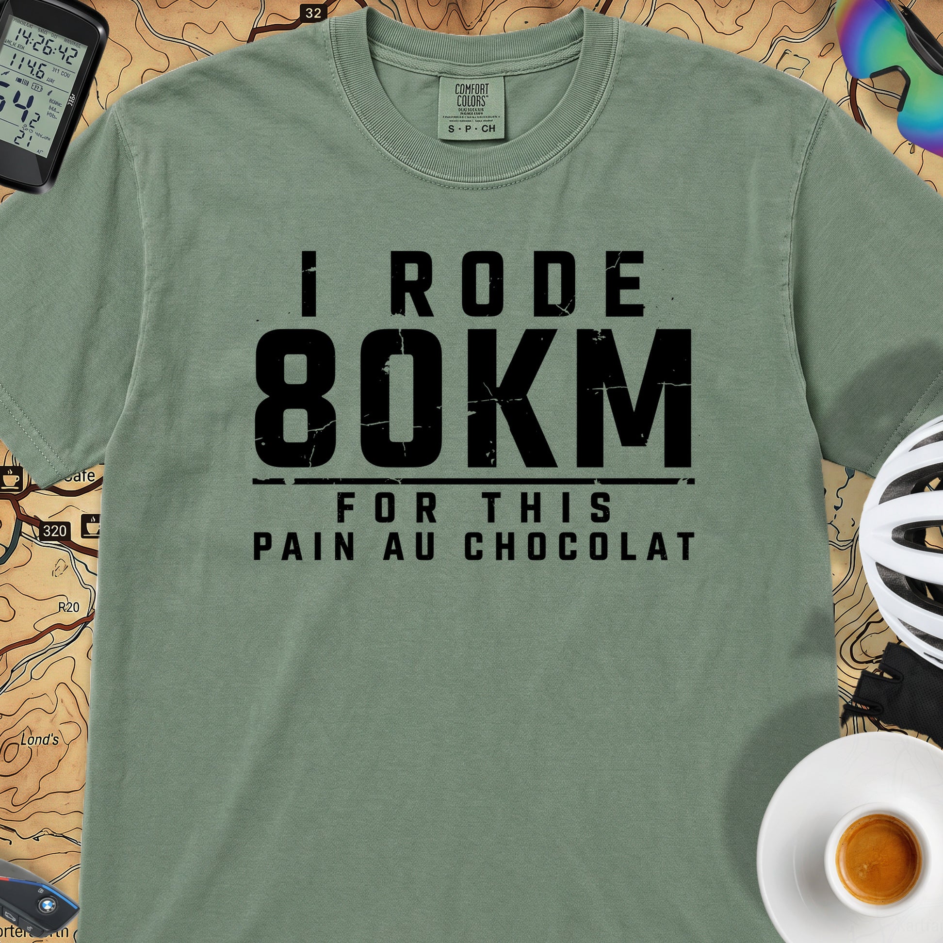 I Rode 800km For a Pain au Chocolat T‑Shirt — Light Green