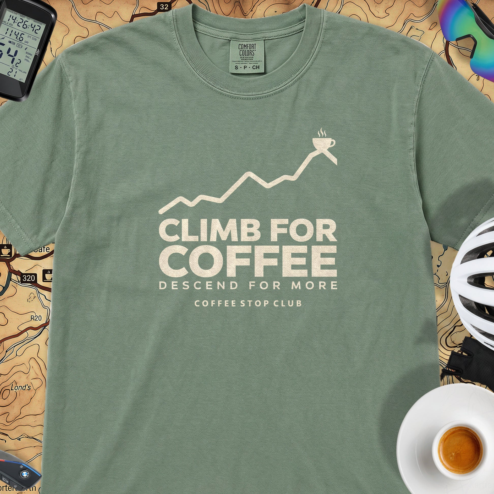Climb For Coffee T‑Shirt — Light Green