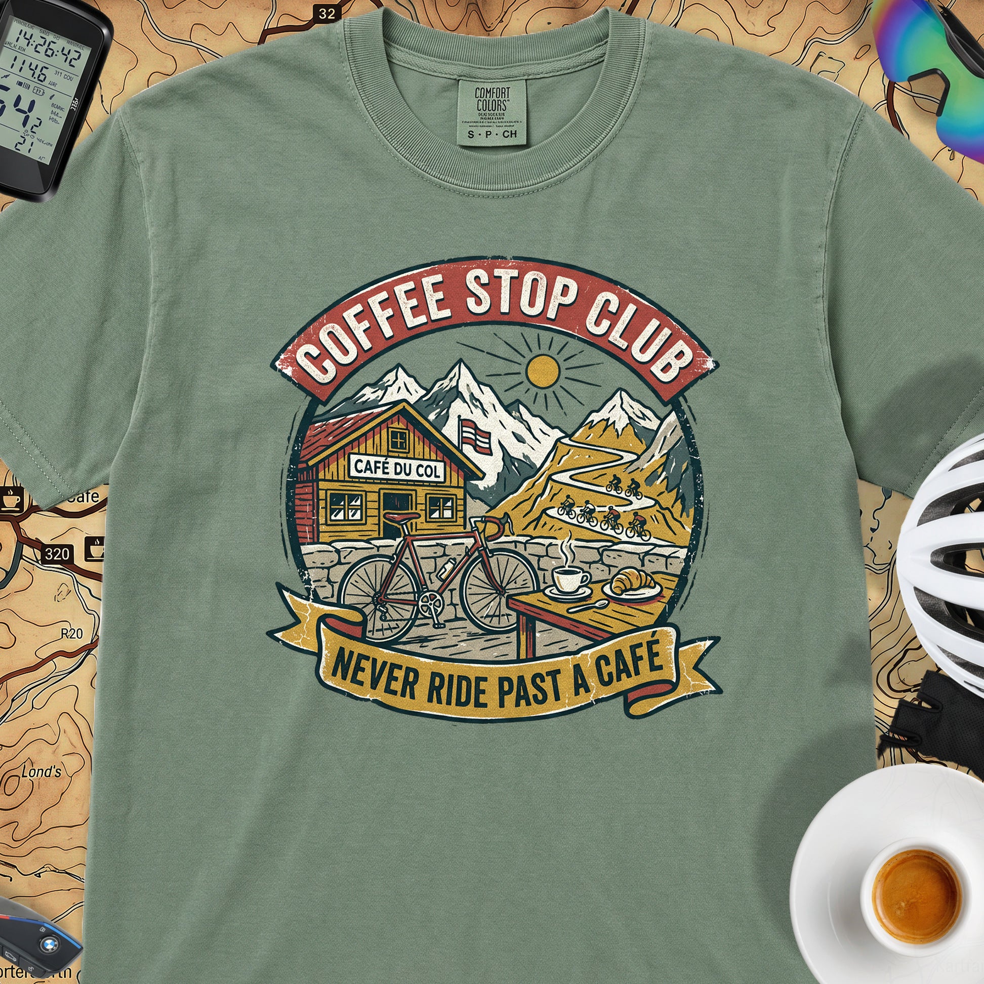 Never Pass a Café T‑Shirt — Light Green