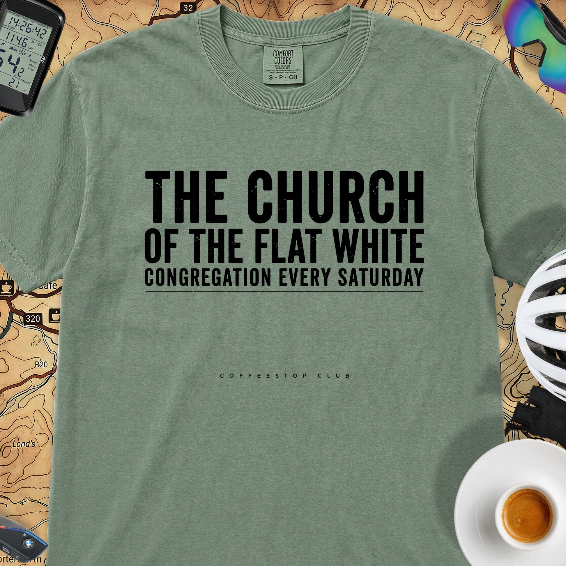 Church of the Flat White T‑Shirt — Light Green