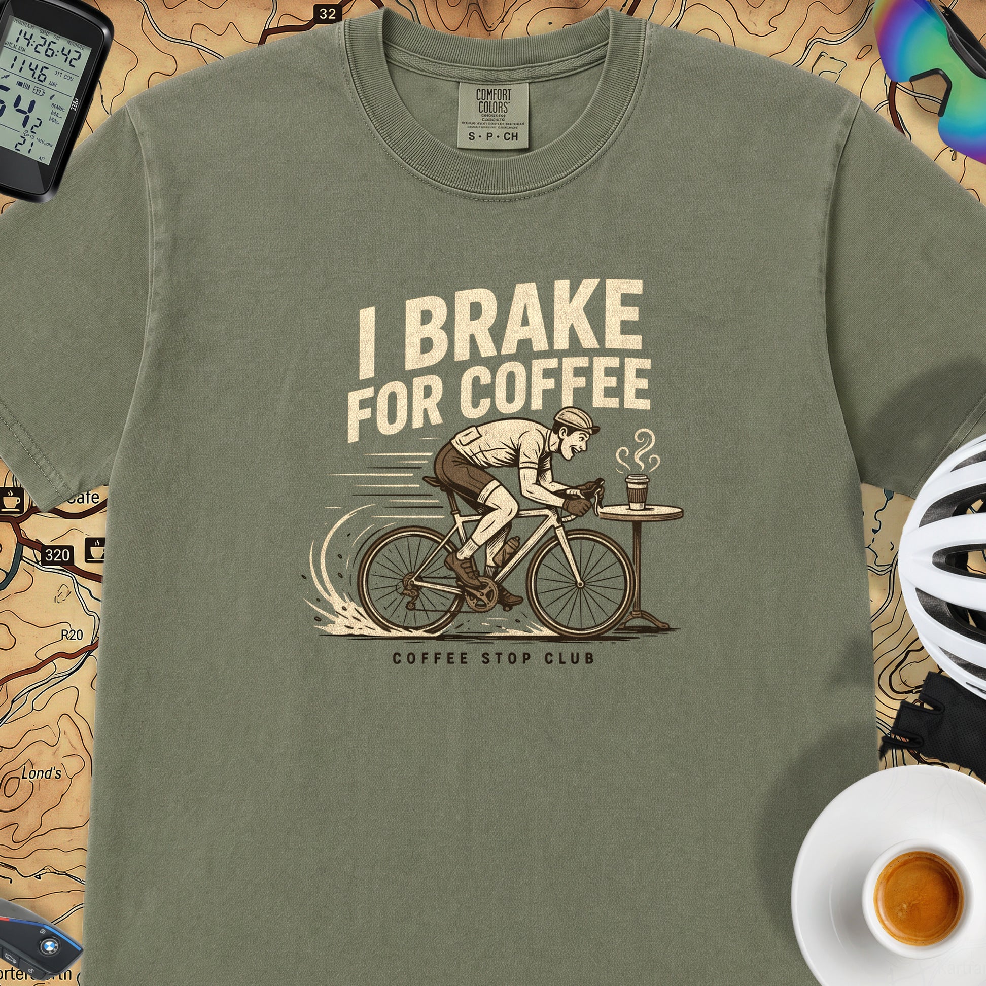 I Brake For Coffee  T-Shirt — Moss