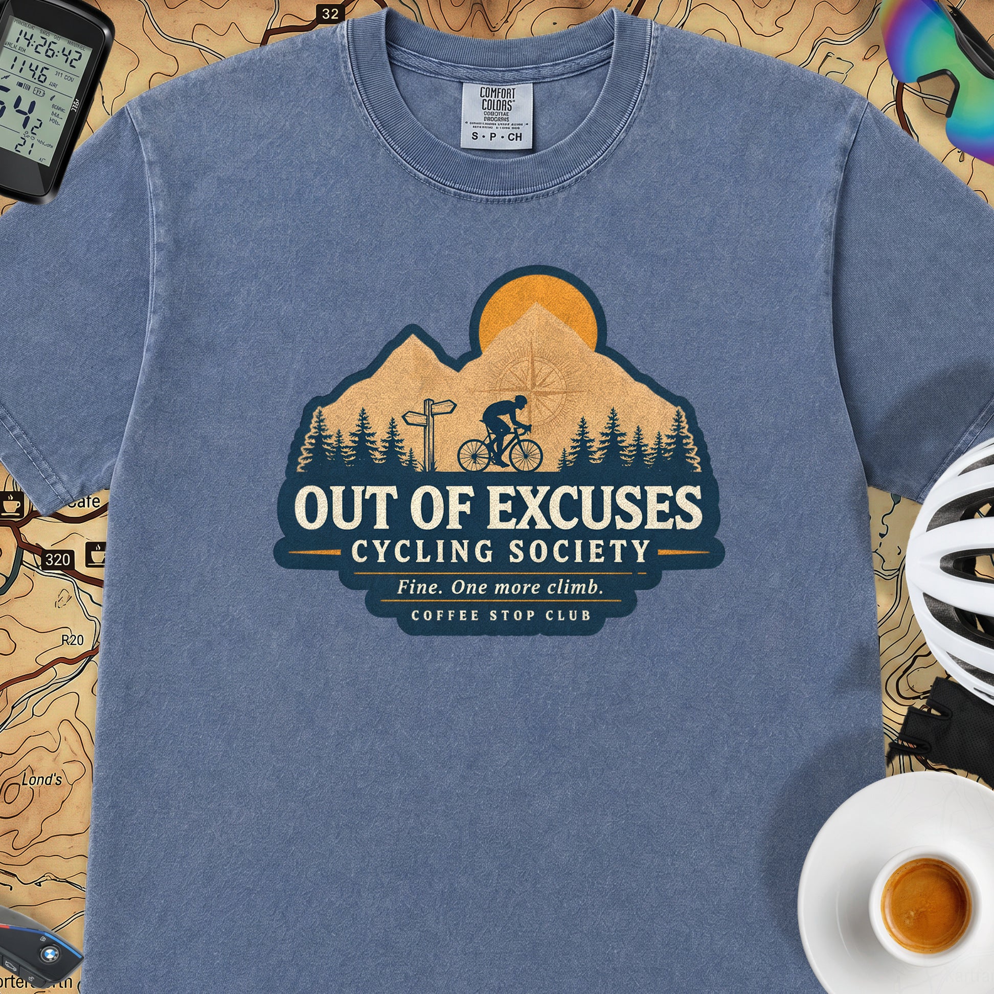 Out of Excuses Cyclist T-Shirt — Mystic Blue
