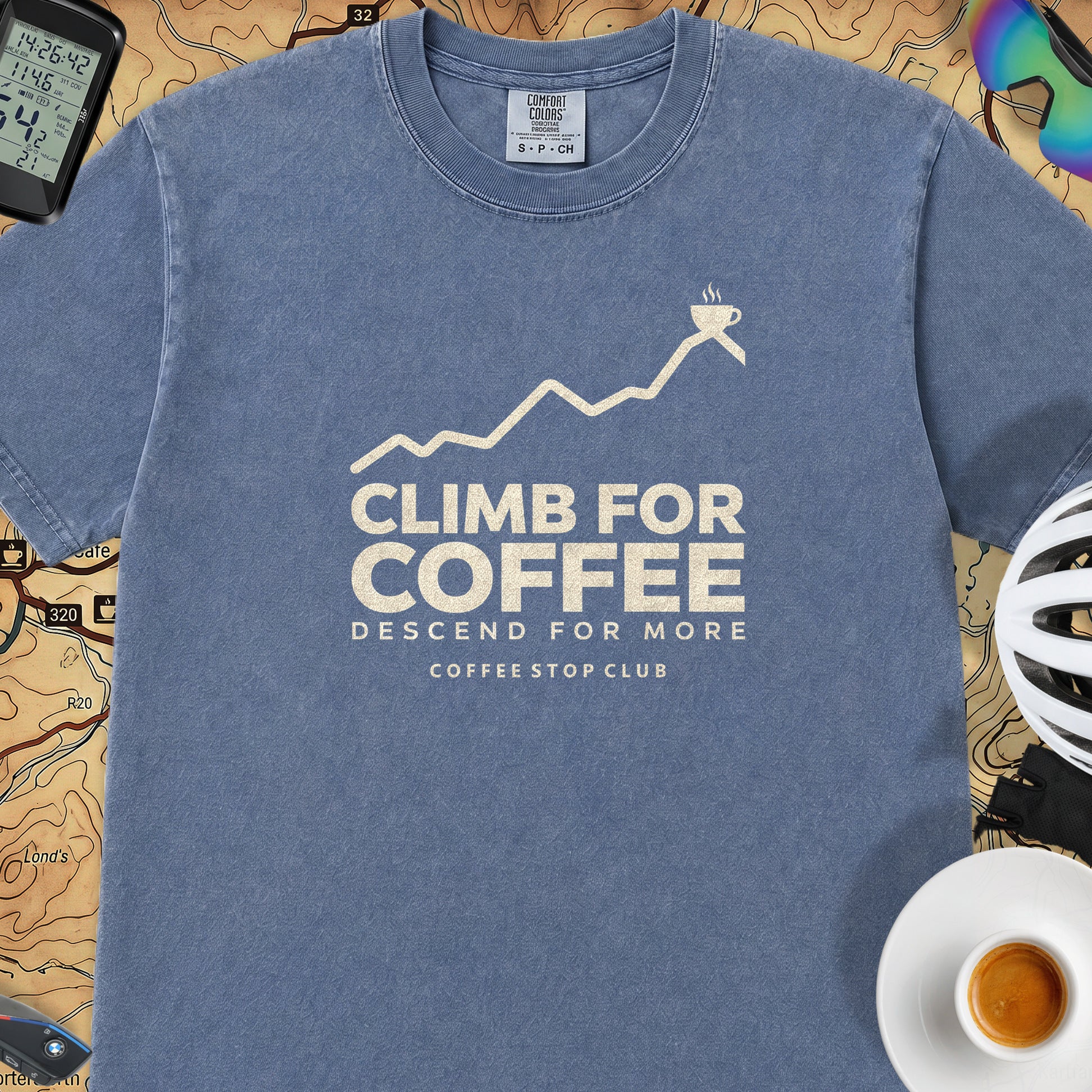 Climb For Coffee T‑Shirt — Mystic Blue