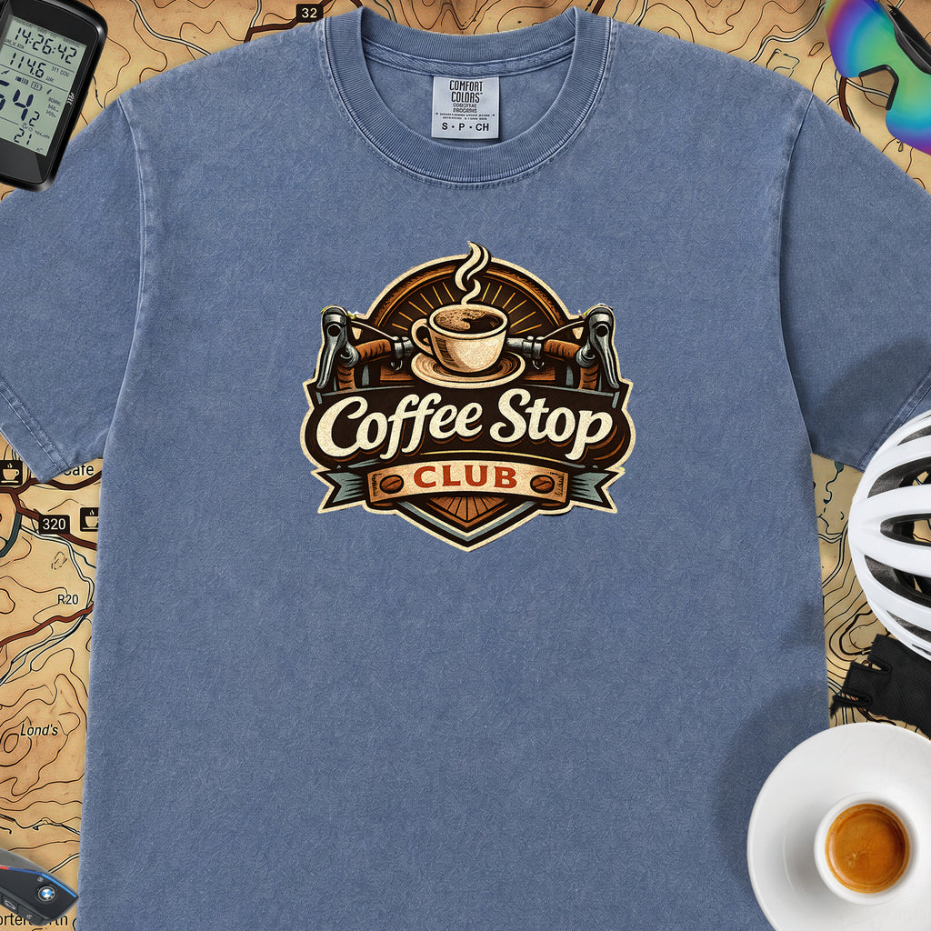 Vintage Coffee Stop Club T‑Shirt — Mystic Blue