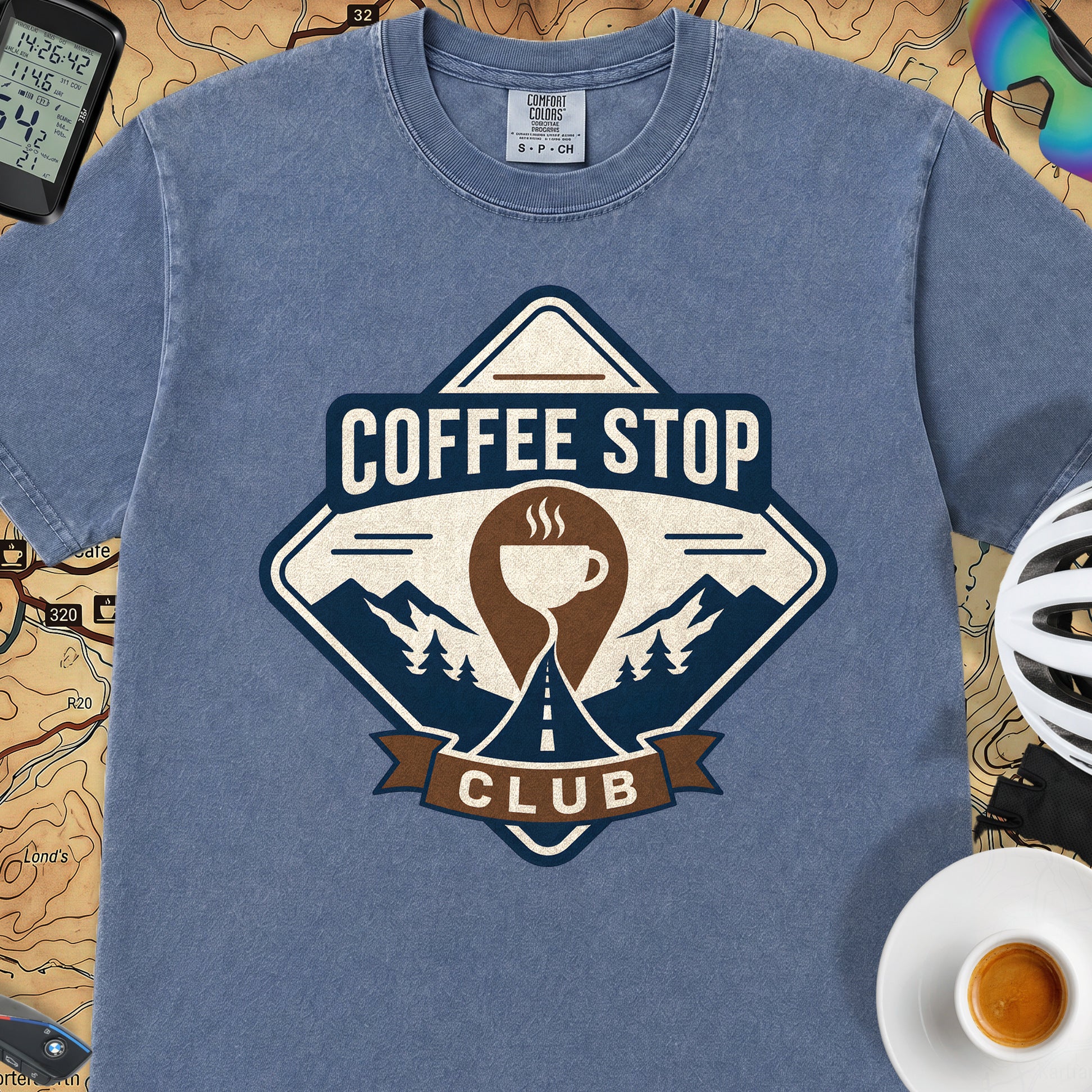 The Coffee Stop Club T‑Shirt — Mystic Blue