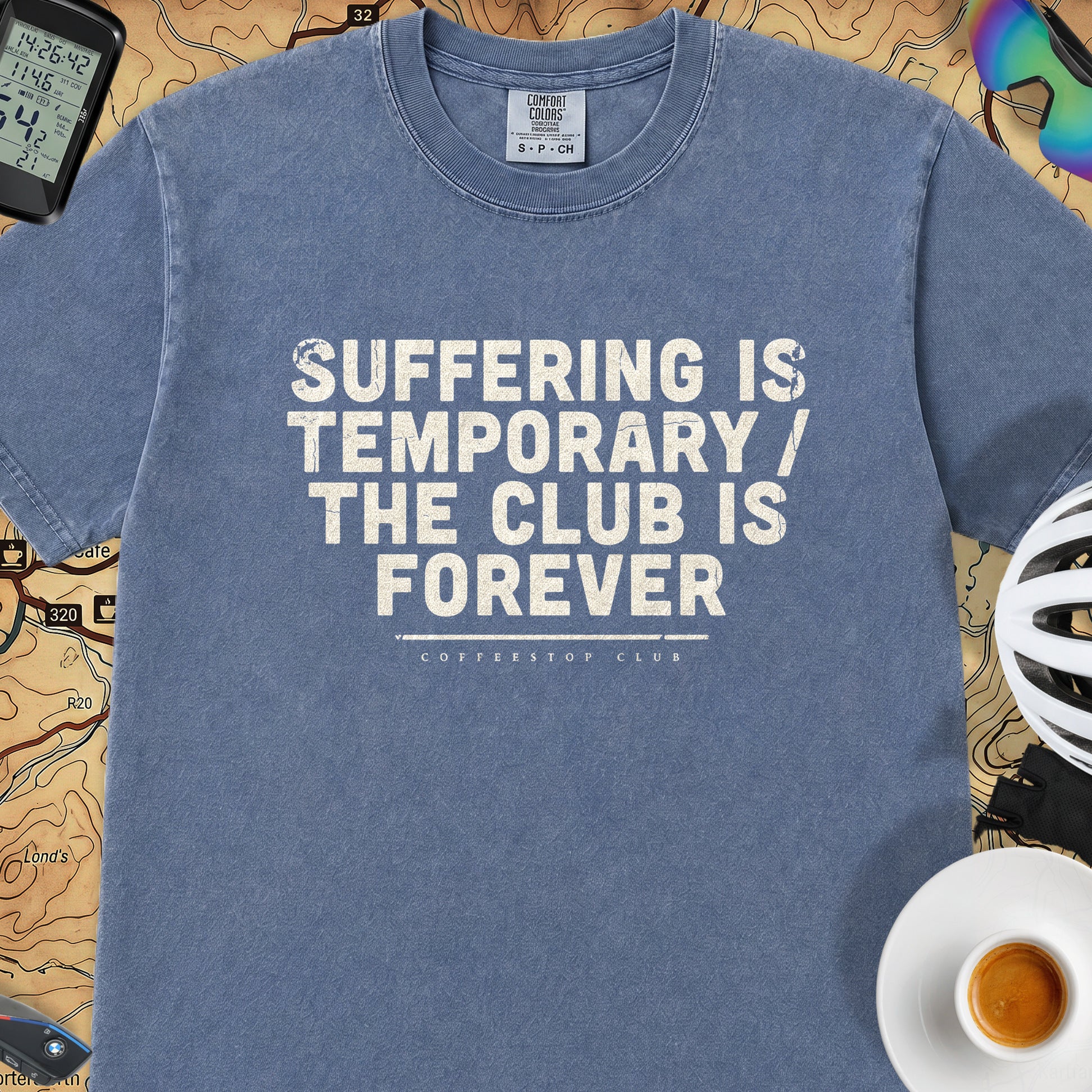 Suffering is Temporary Cycling T‑Shirt — Mystic Blue