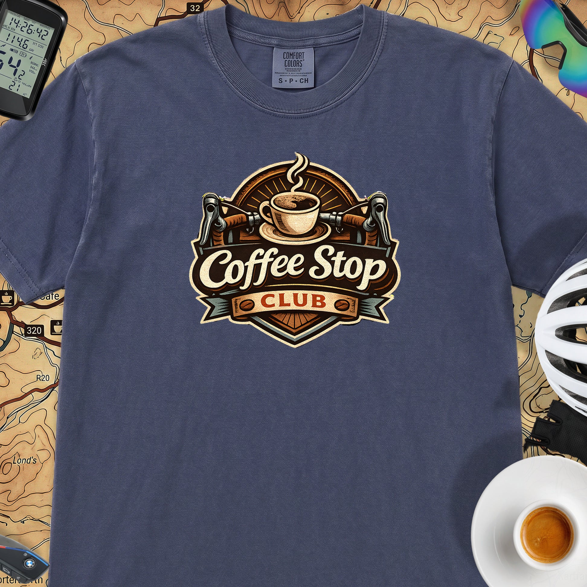 Vintage Coffee Stop Club T‑Shirt — Navy
