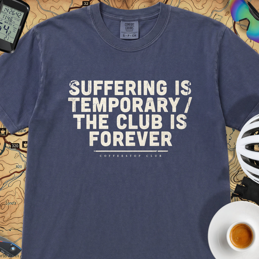 Suffering is Temporary Cycling T‑Shirt — Navy