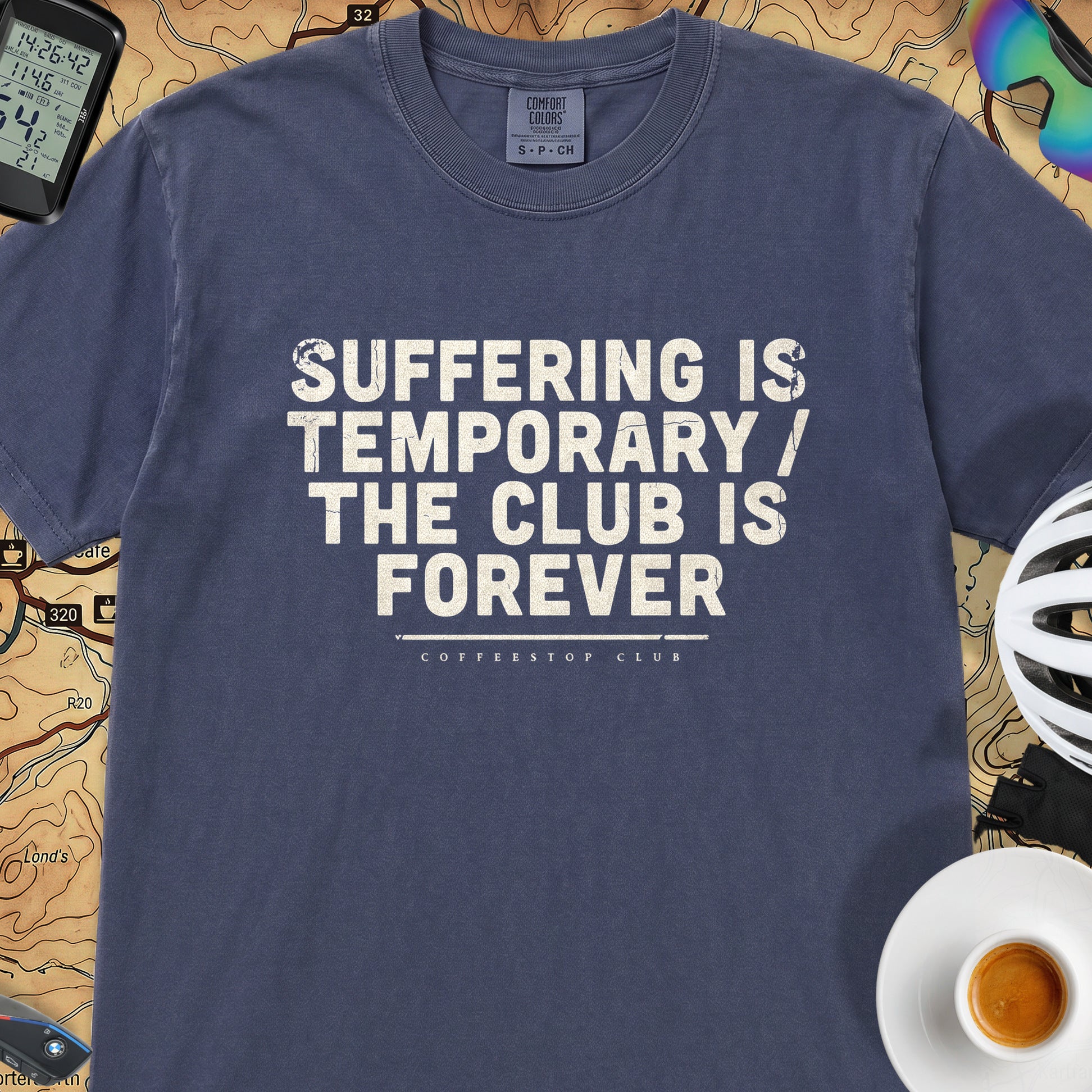 Suffering is Temporary Cycling T‑Shirt — Navy