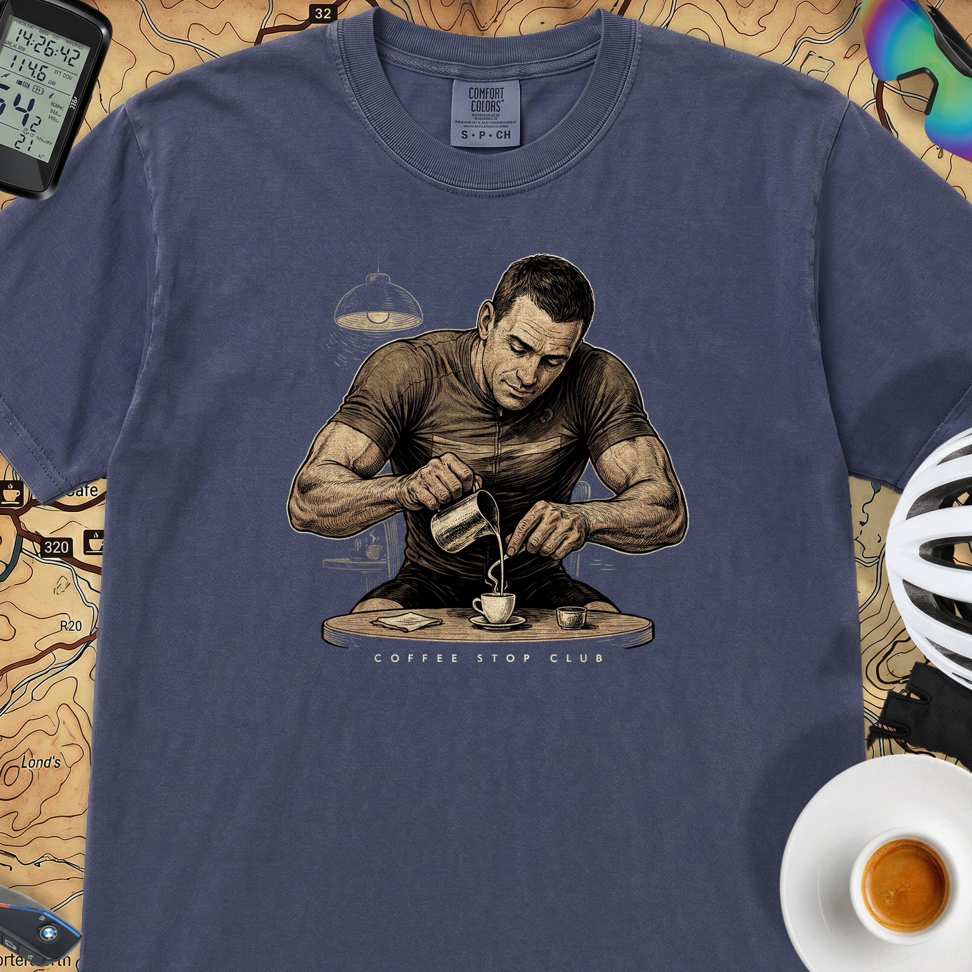 Espresso Stop Cycling T-Shirt — Navy