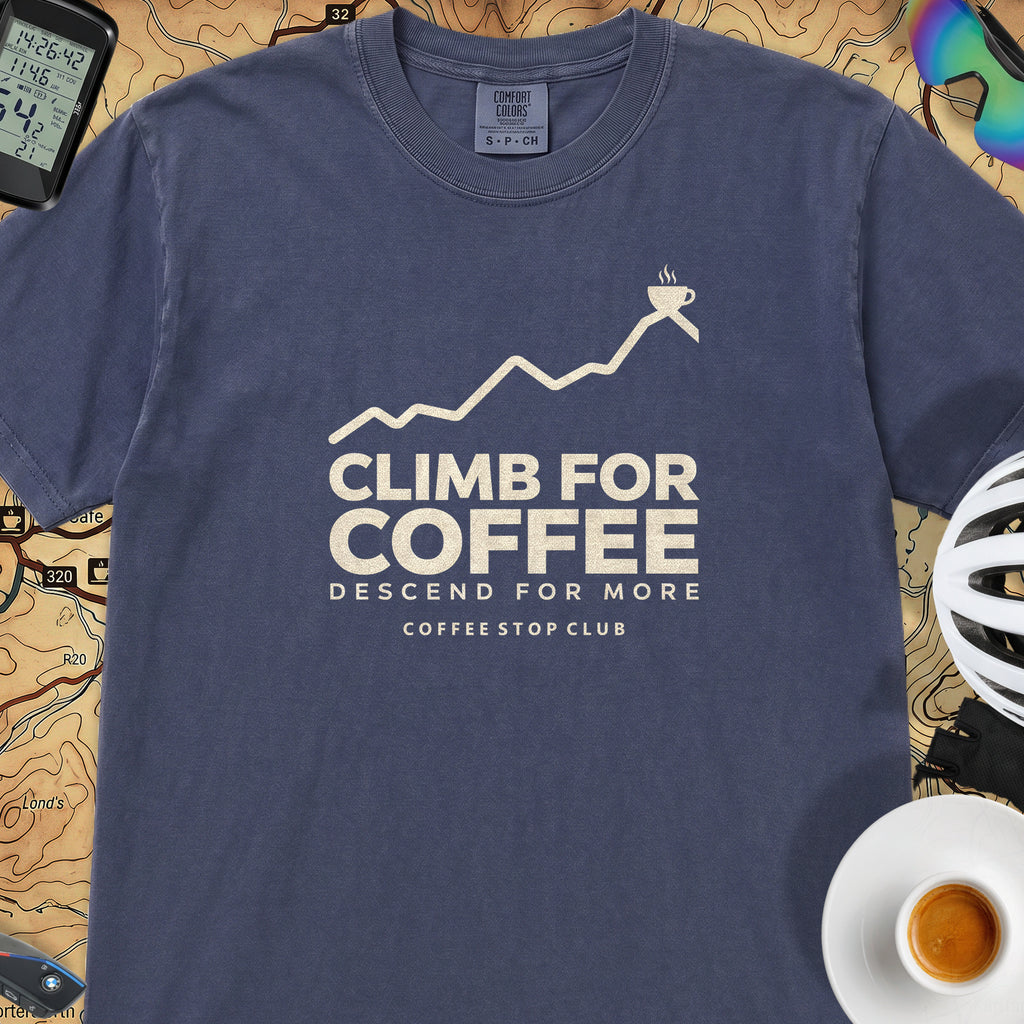 Climb For Coffee T‑Shirt — Navy
