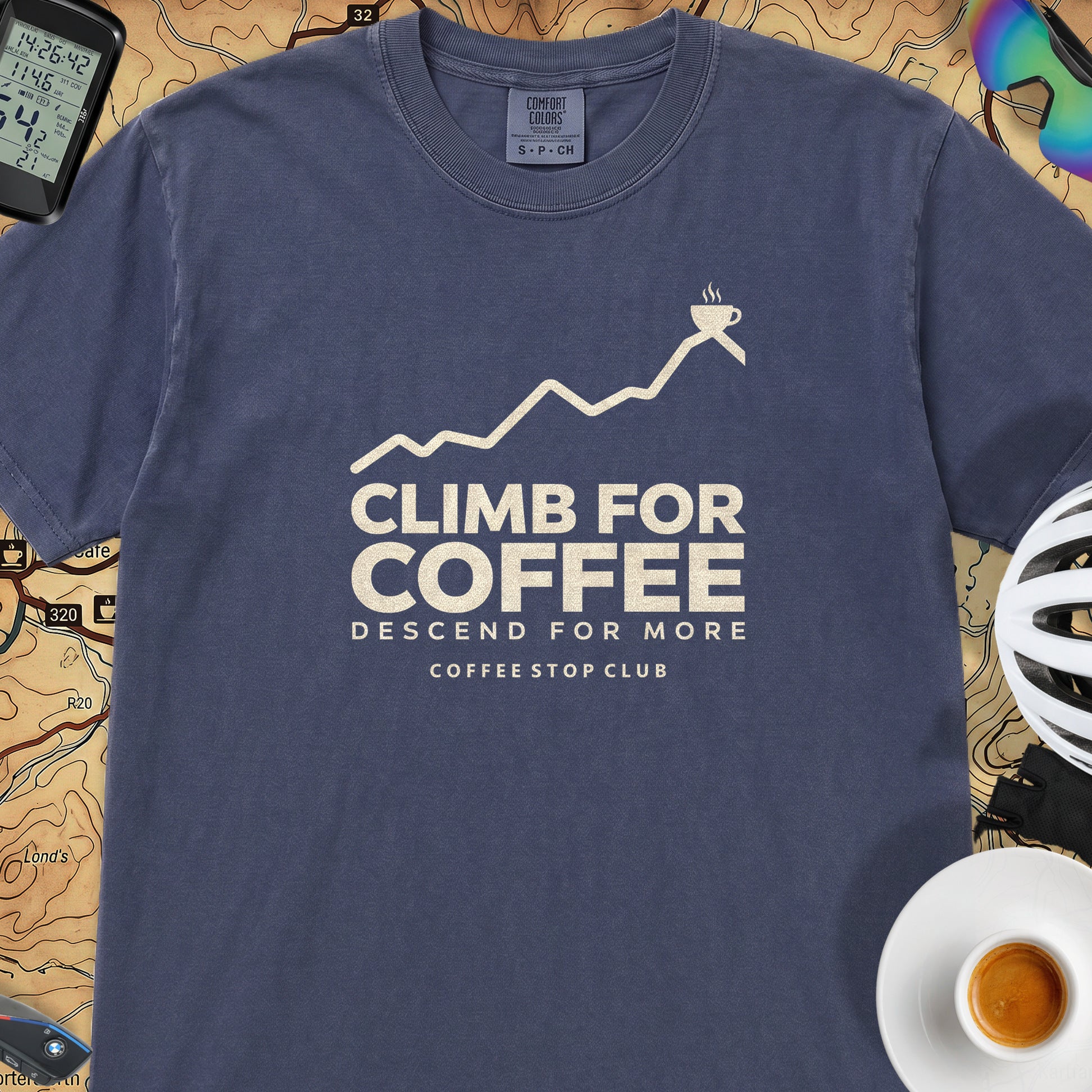 Climb For Coffee T‑Shirt — Navy